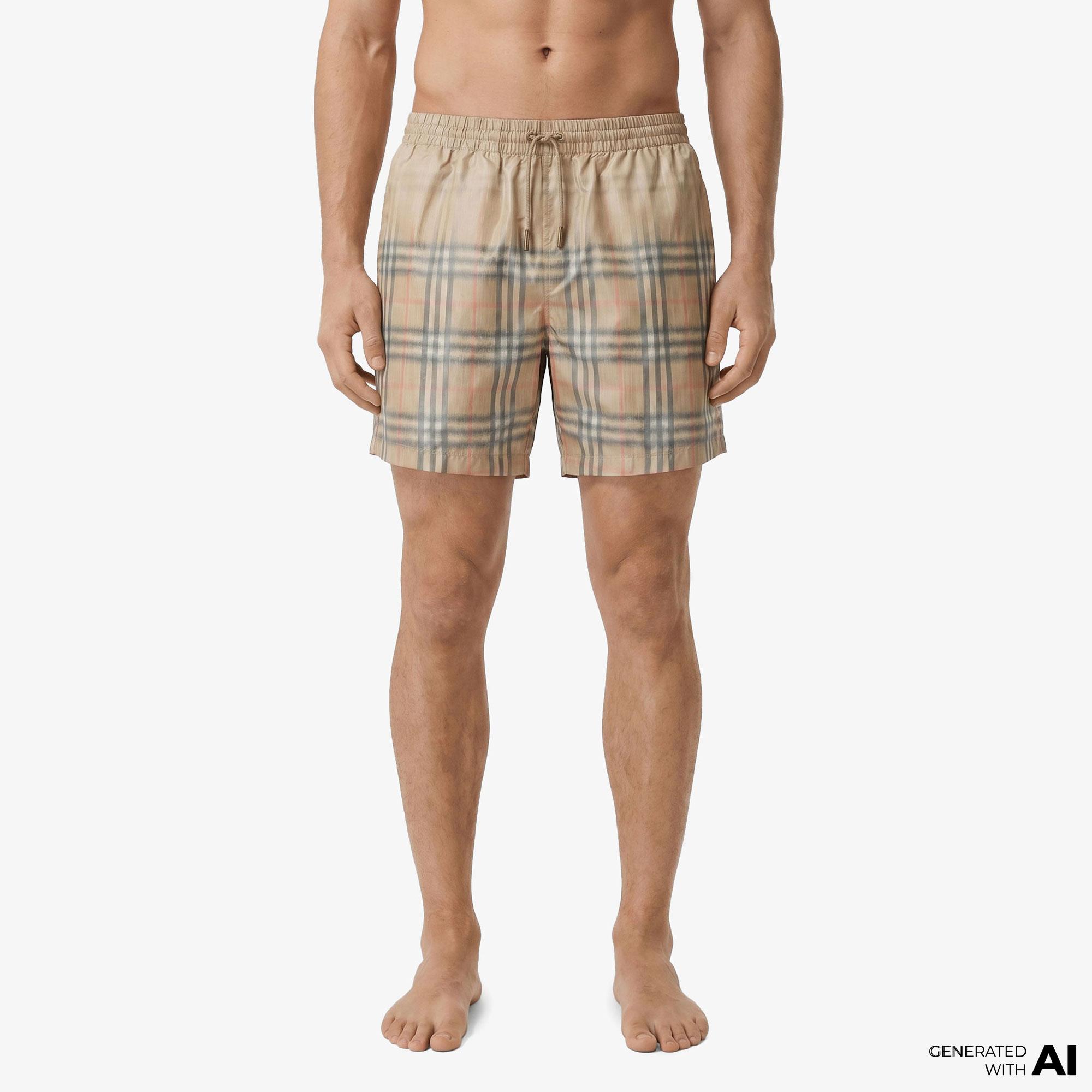 Burberry Gradient Check Erkek Bej Deniz Şortu