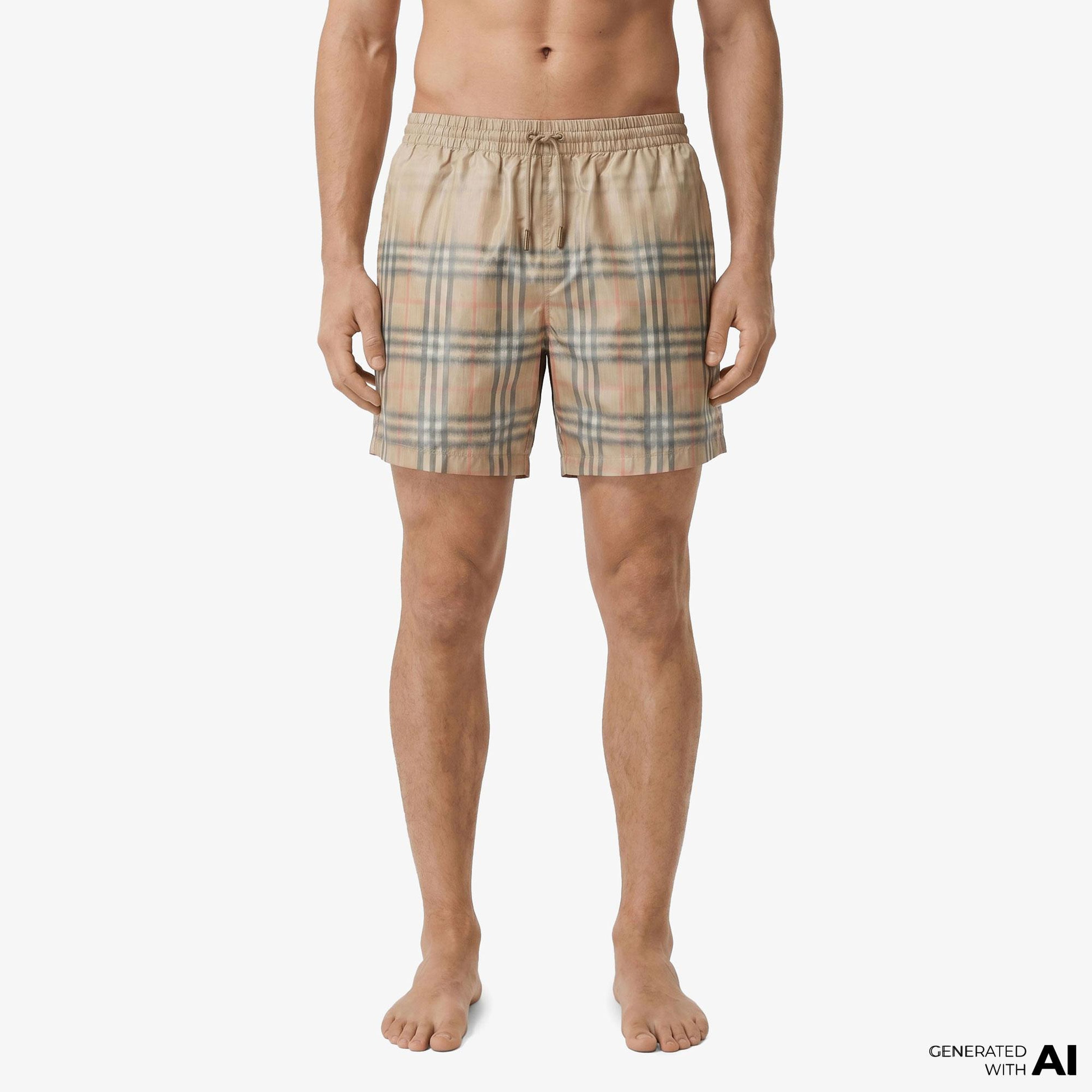 Burberry Gradient Check Erkek Bej Deniz Şortu