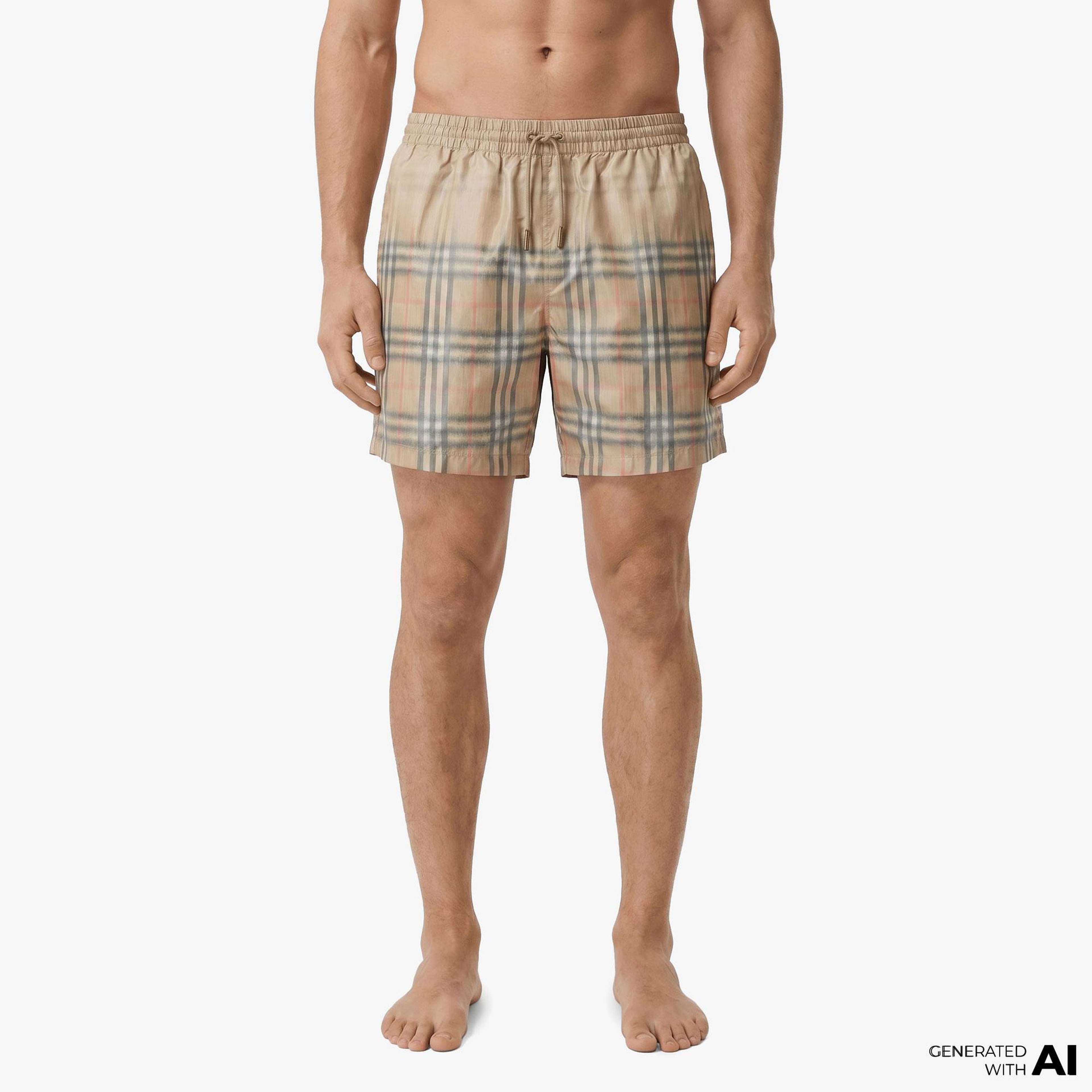 Burberry Gradient Check Erkek Bej Deniz Şortu