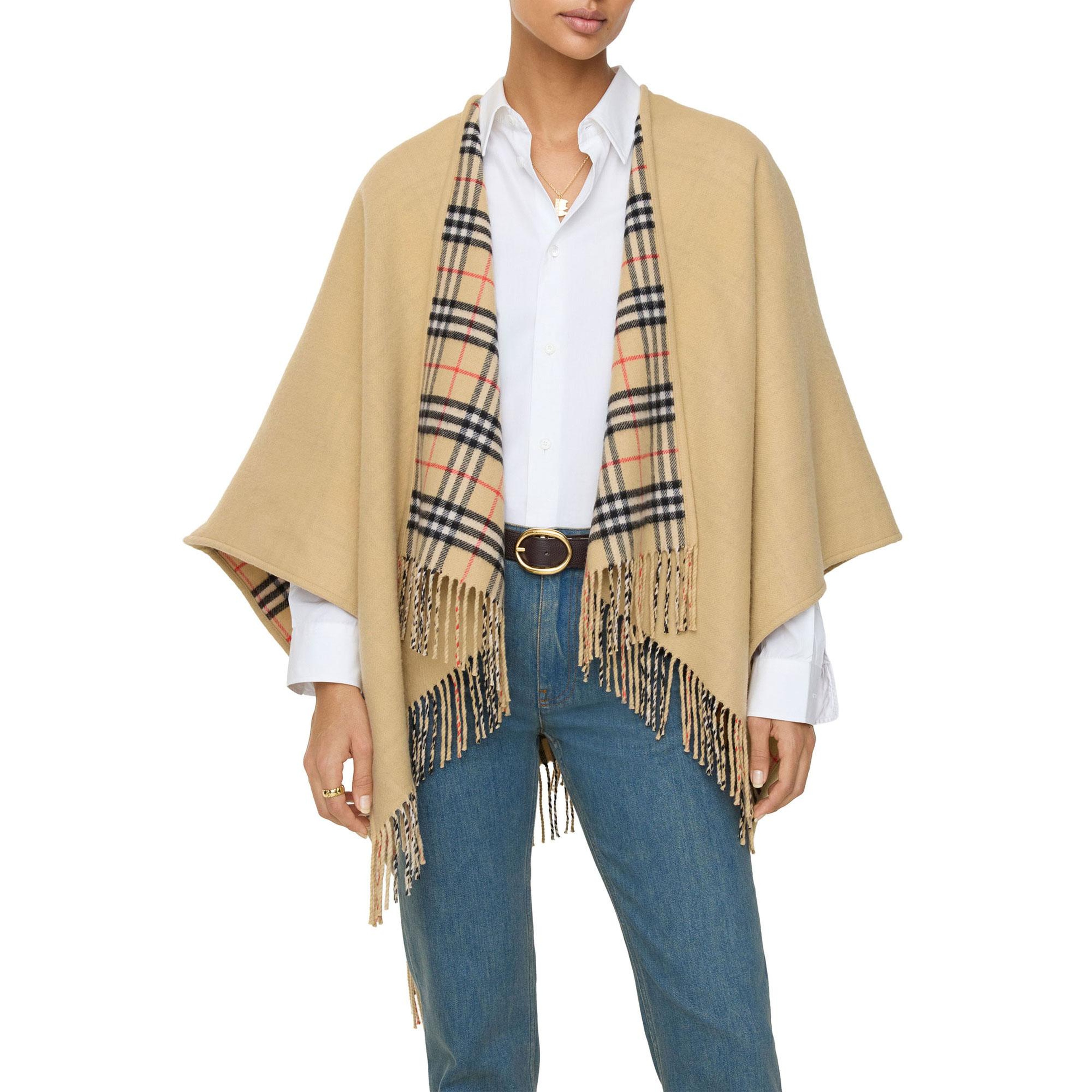 Burberry Reversible Check Wool Kadın Bej Panço