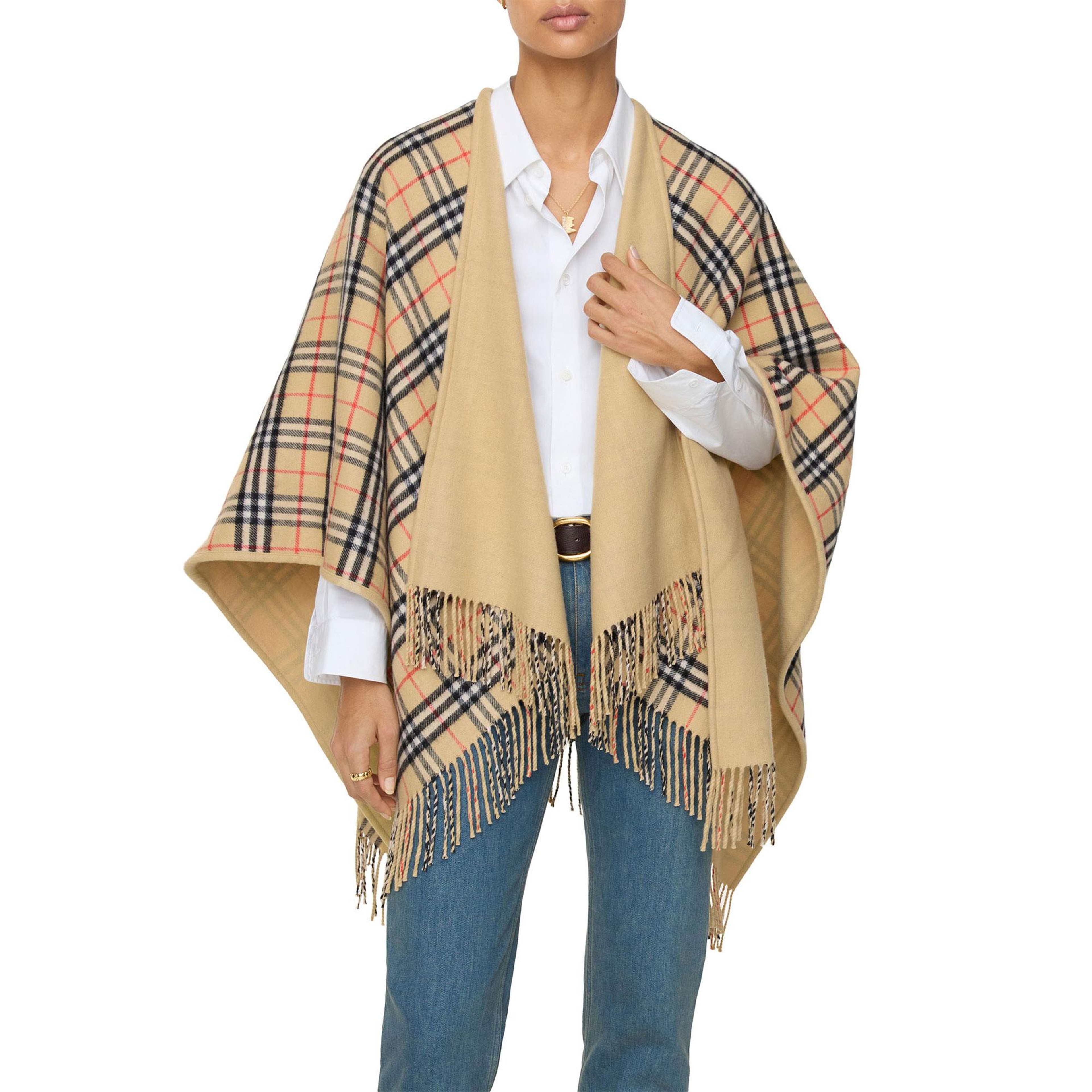 Burberry Reversible Check Wool Kadın Bej Panço