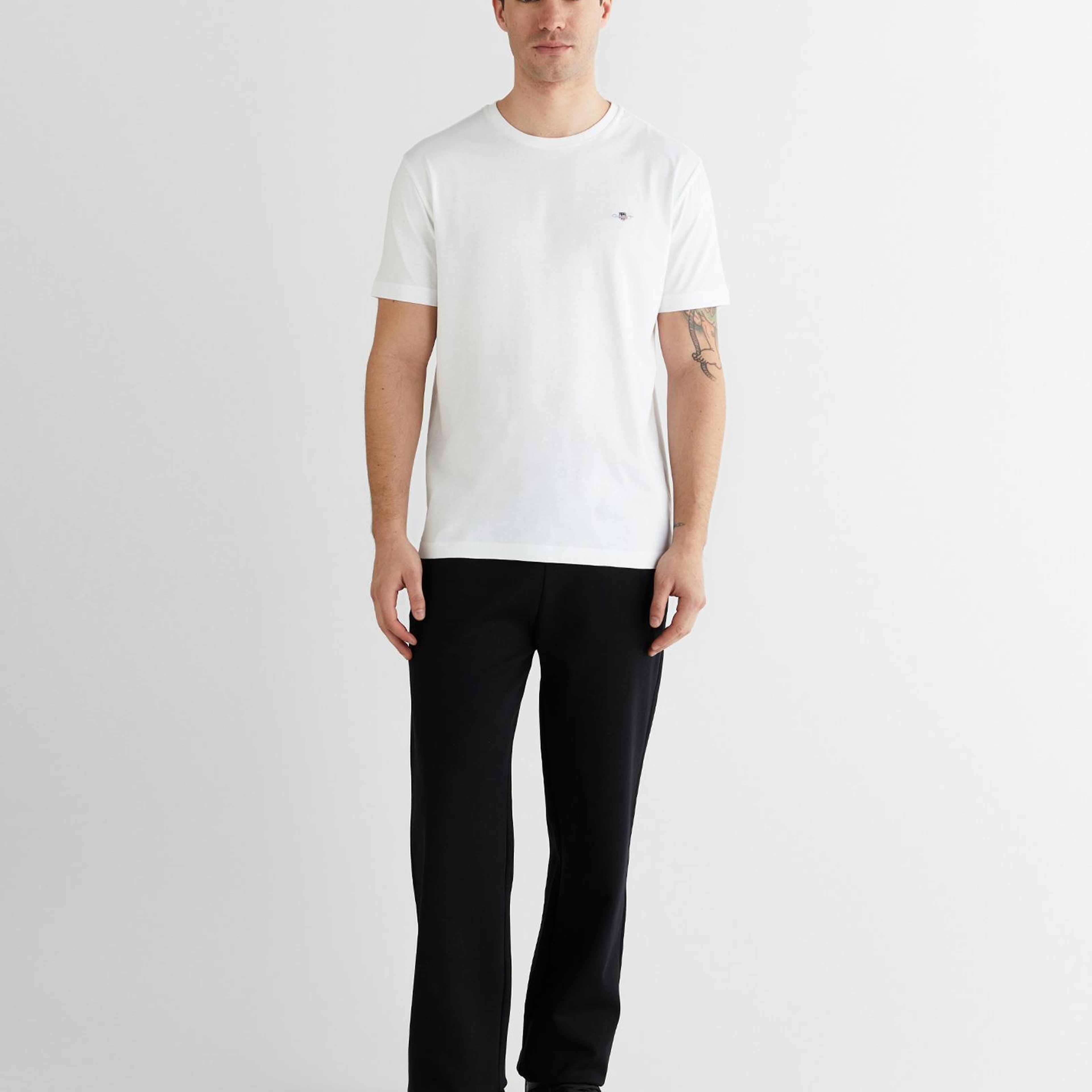 GANT Erkek Beyaz Bisiklet Yaka Regular Fit Logolu T-Shirt