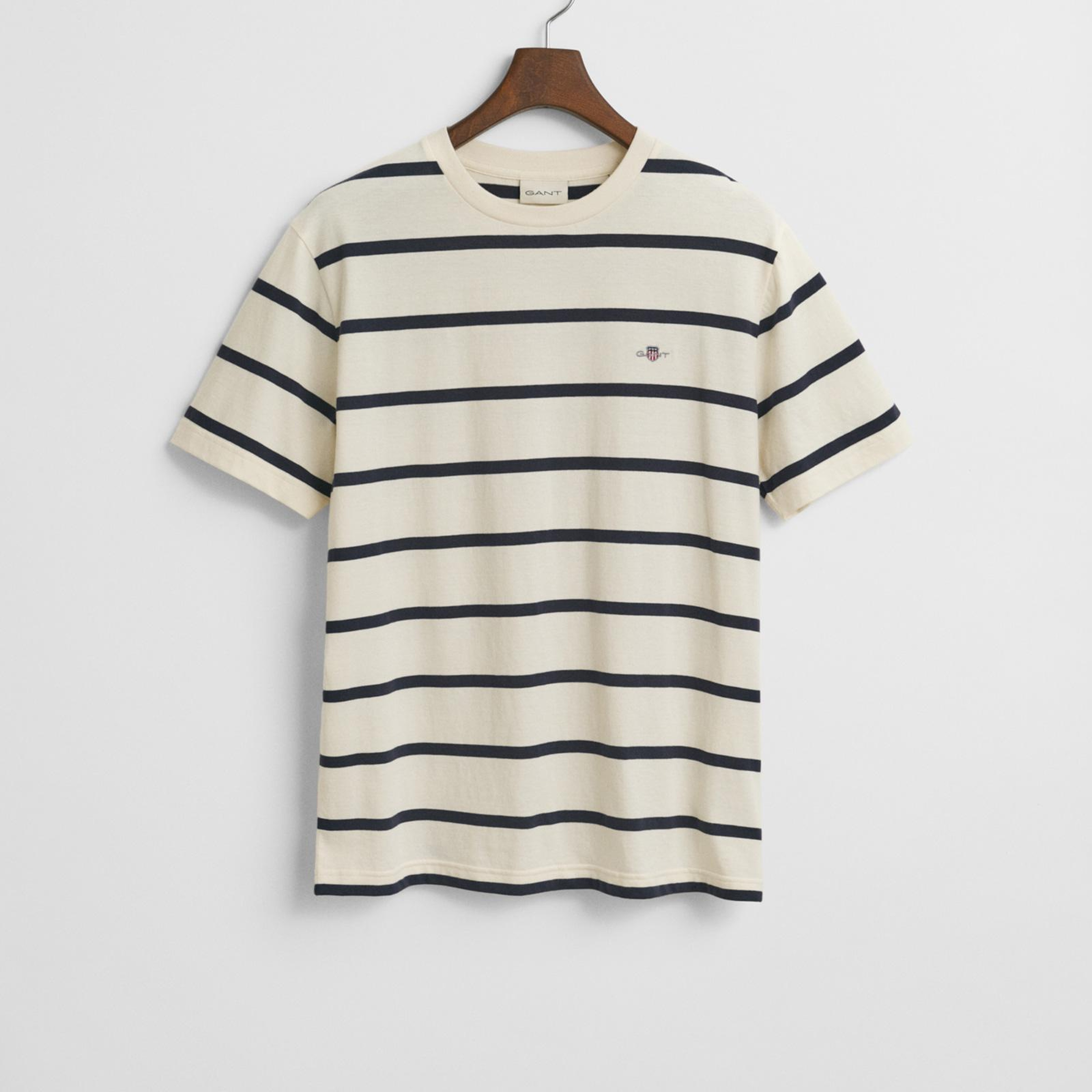 GANT Erkek Krem Regular Fit Bisiklet Yaka Çizgili T-Shirt