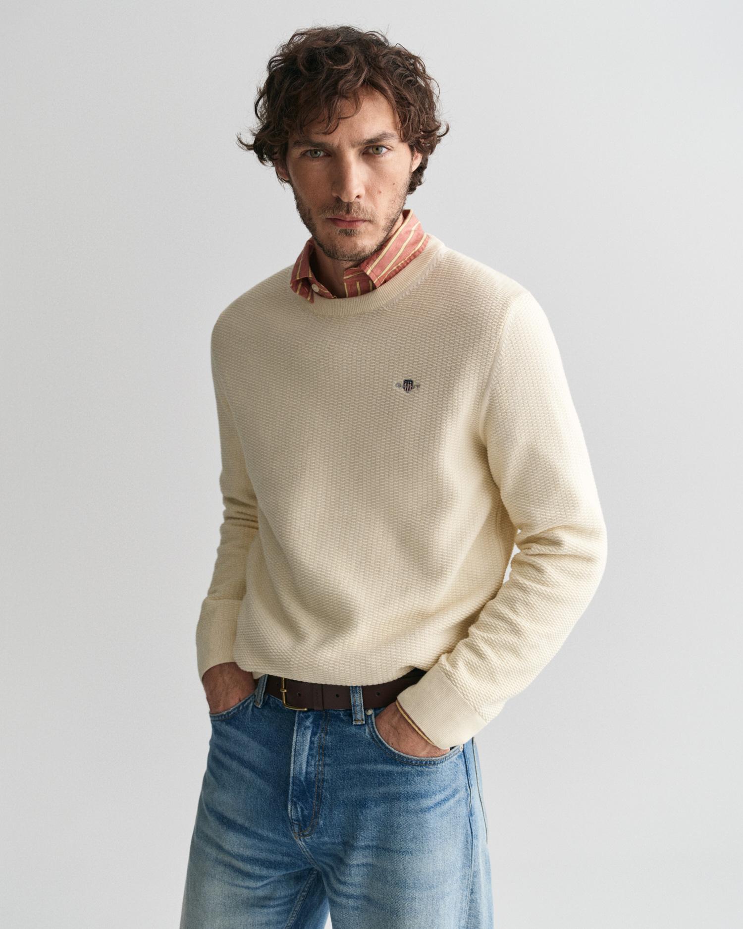 GANT Erkek Krem Regular Fit Bisiklet Yaka Kazak