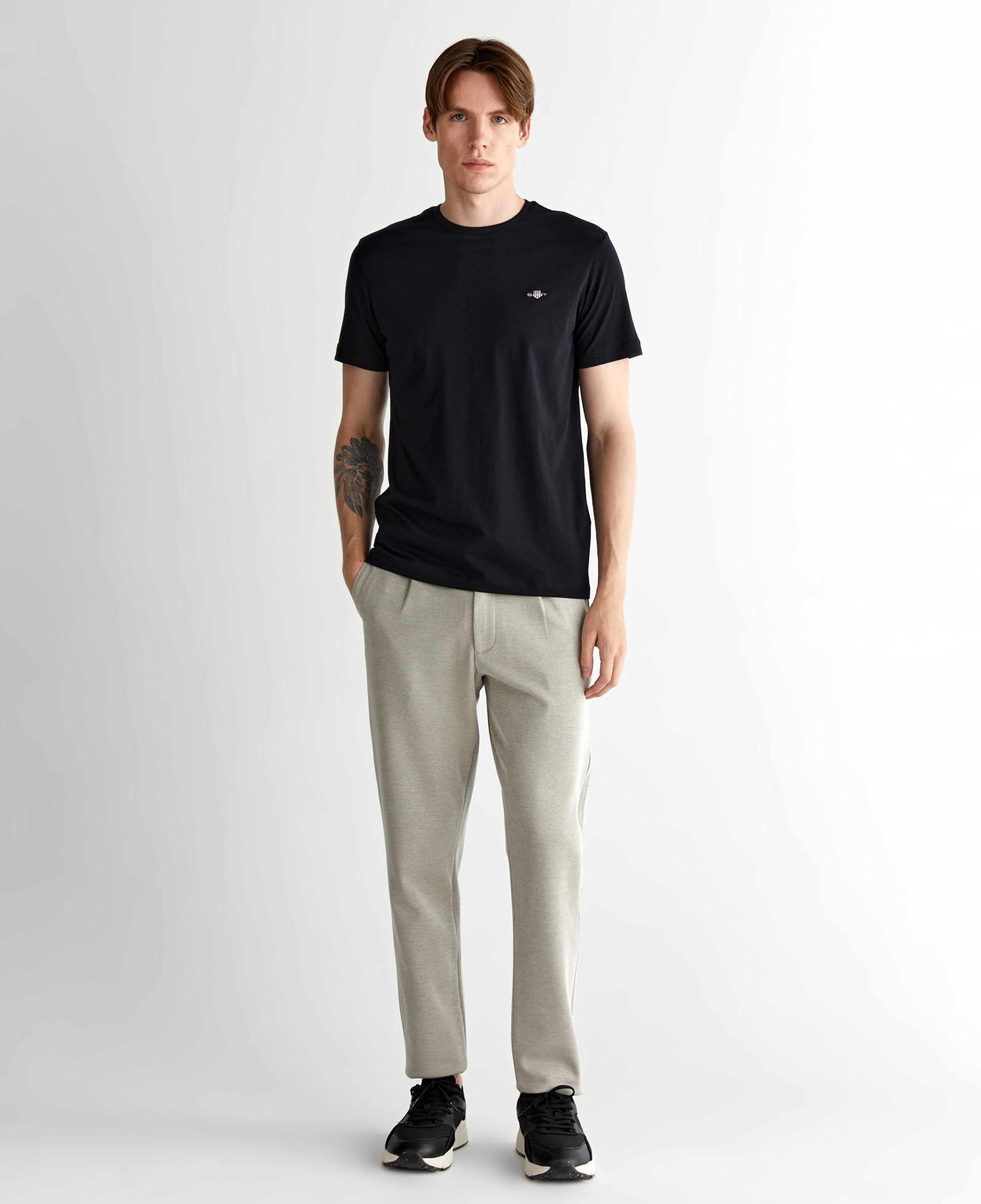 GANT Erkek Siyah Regular Fit Bisiklet Yaka T-Shirt