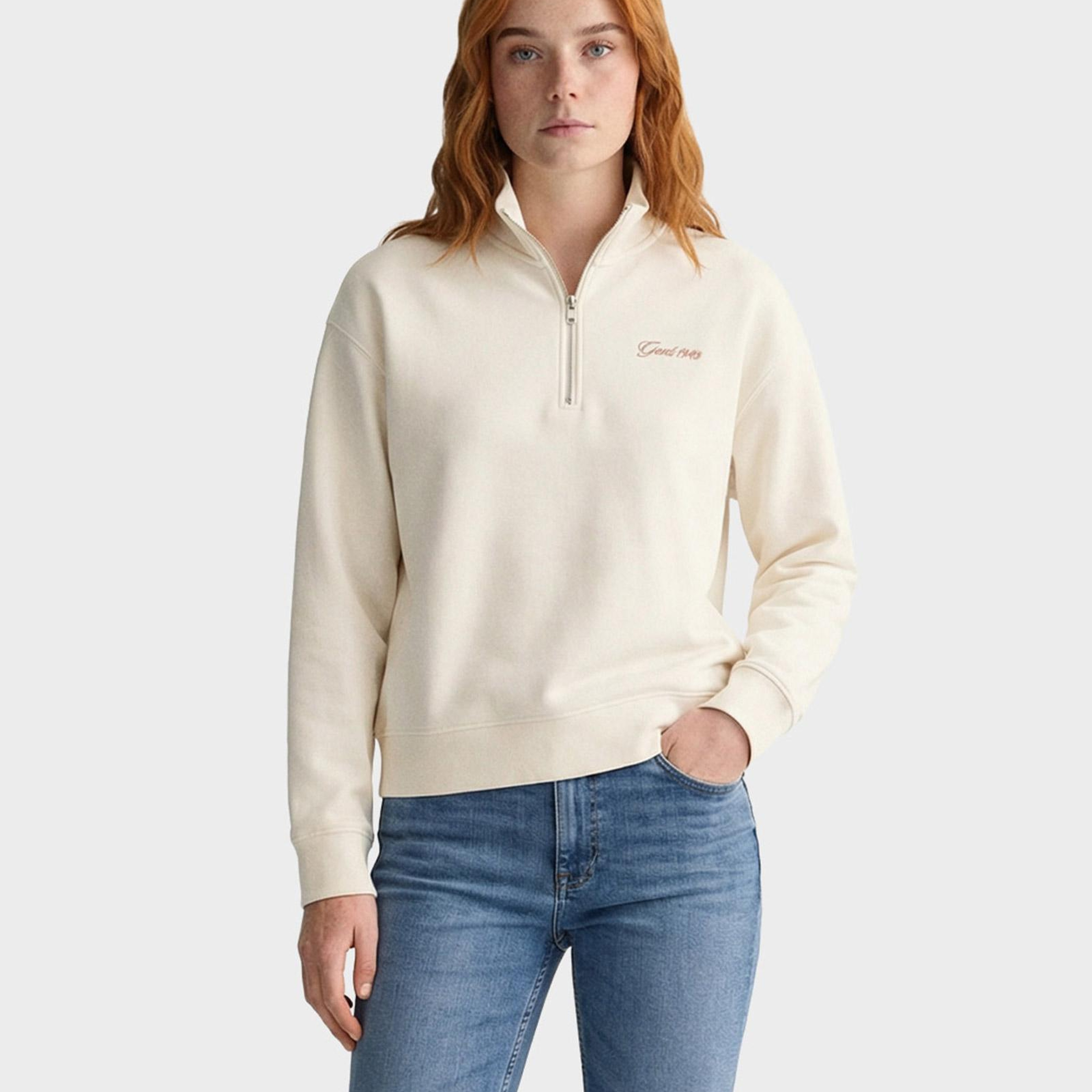 GANT Kadın Krem Yarım Fermuarlı Sweatshirt