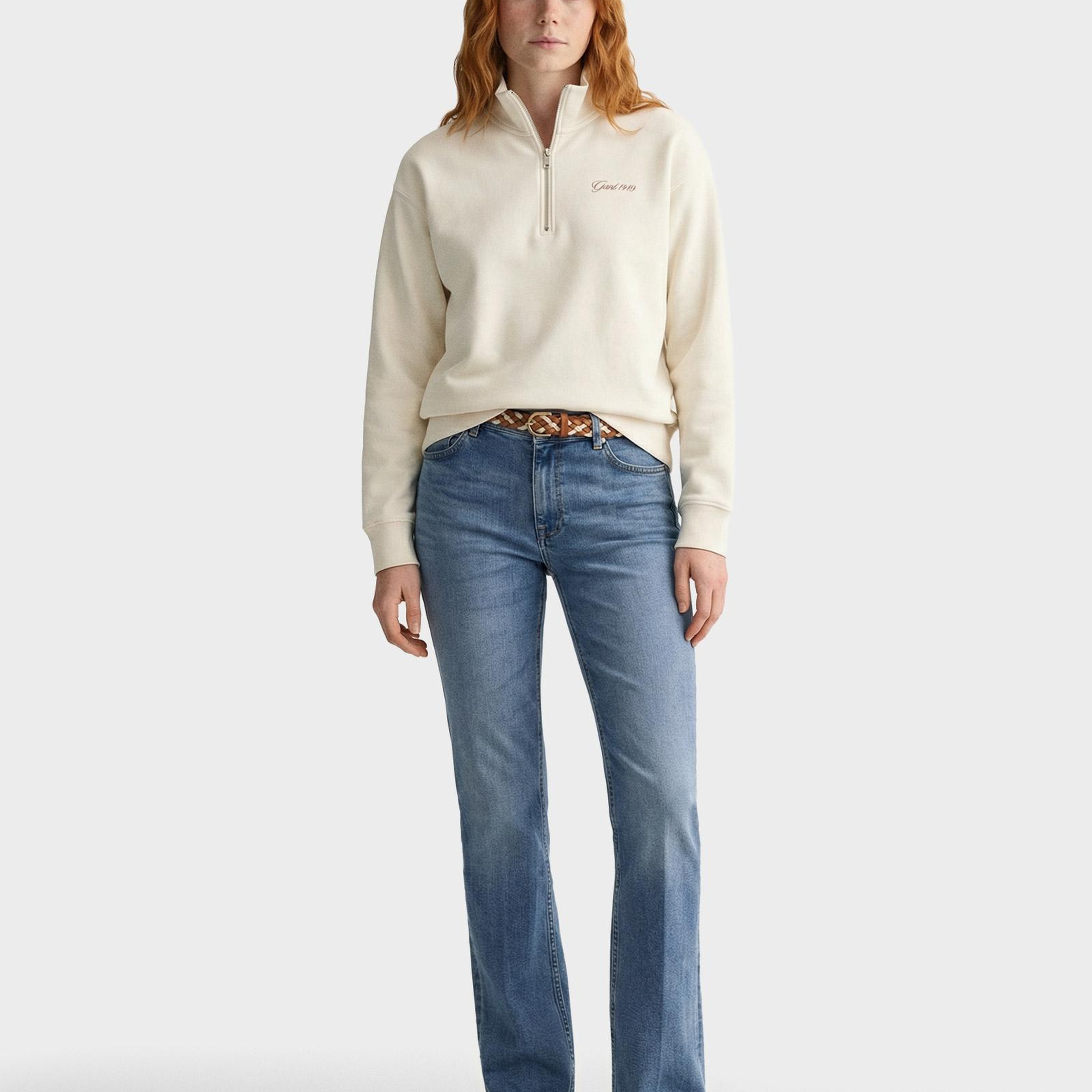 GANT Kadın Krem Yarım Fermuarlı Sweatshirt