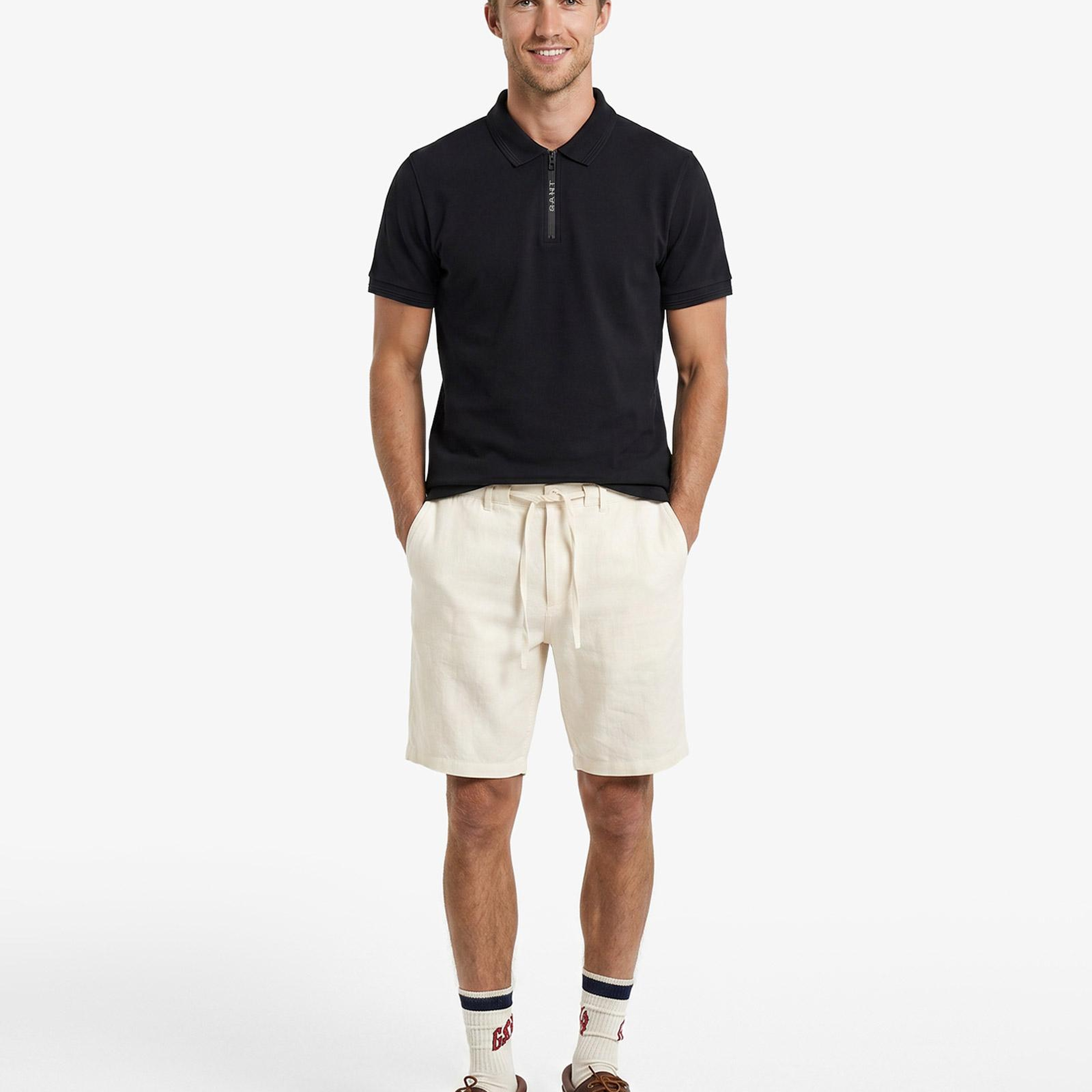 GANT Erkek Siyah Regular Fit Yarım Fermuarlı Polo Yaka T-Shirt