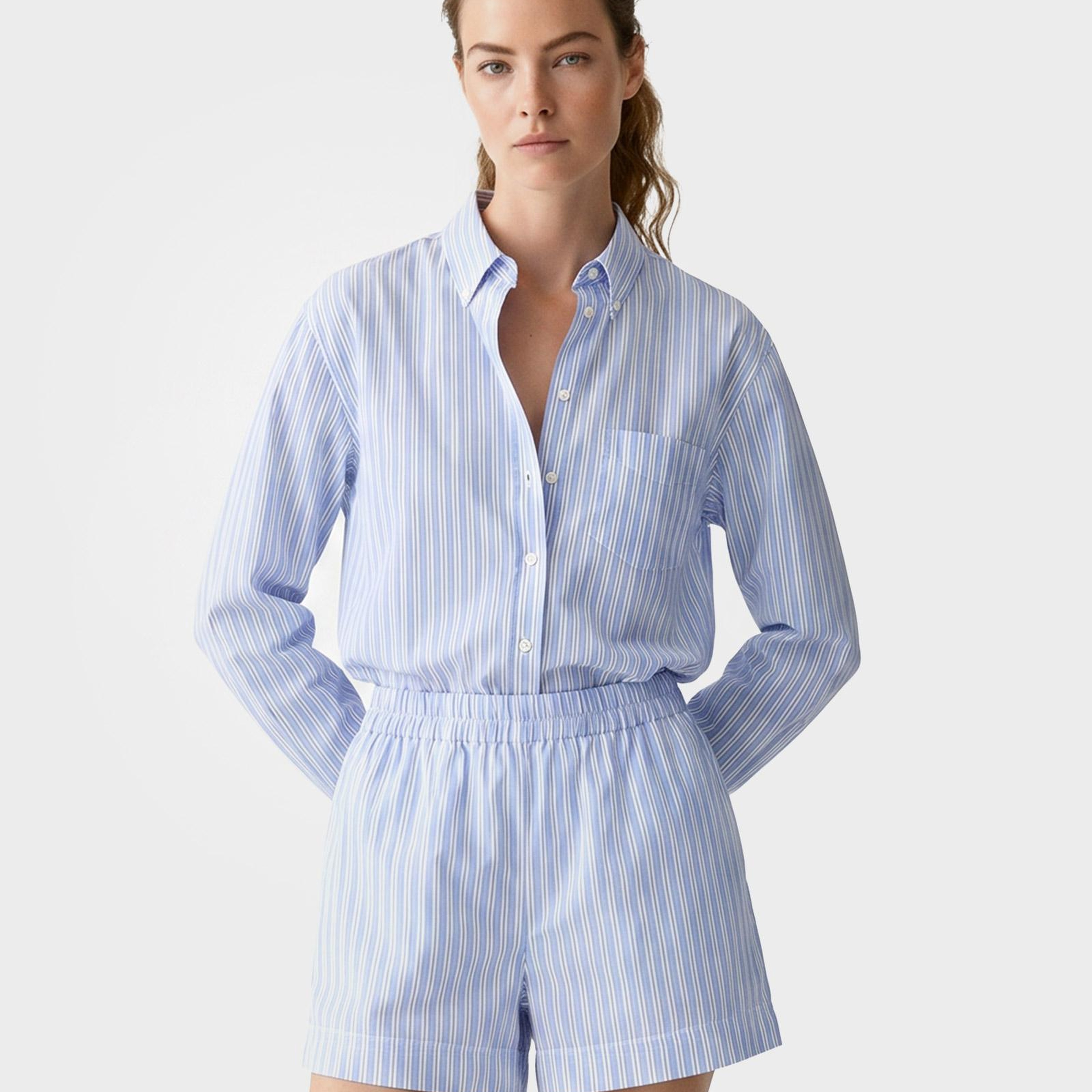 GANT Kadın Mavi Regular Fit Çizgili Gömlek
