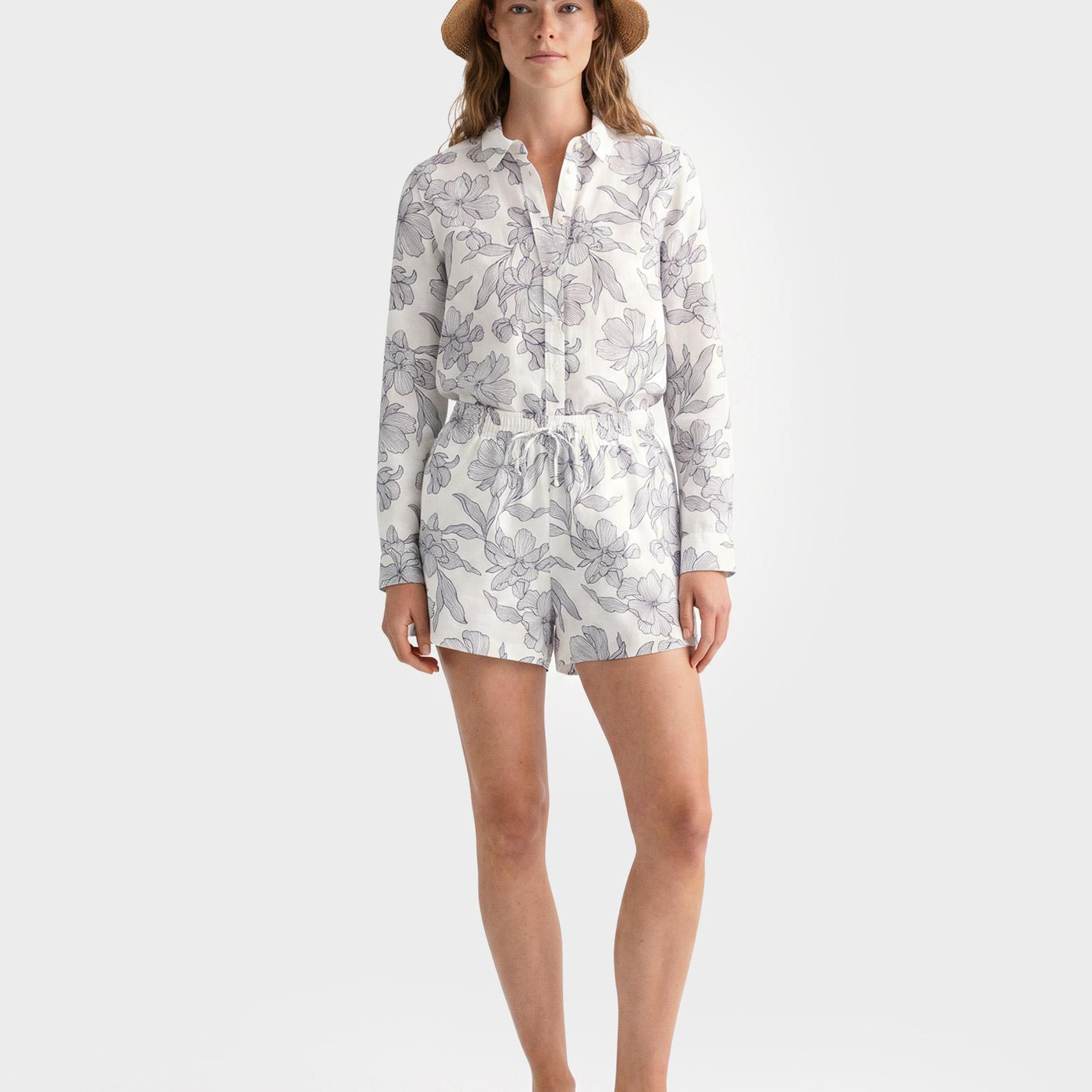 GANT Kadın Beyaz Regular Fit Çiçek Desenli Gömlek
