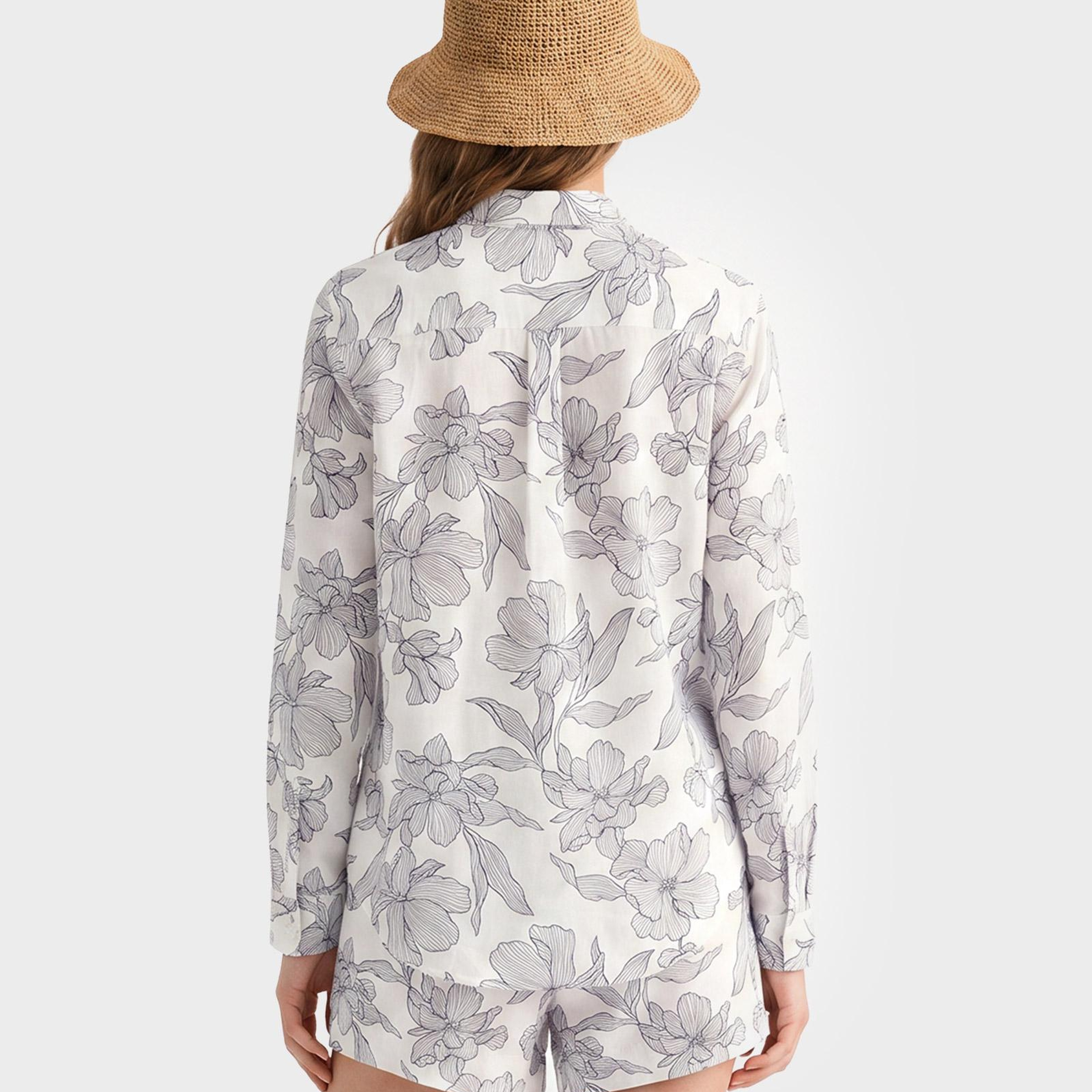 GANT Kadın Beyaz Regular Fit Çiçek Desenli Gömlek