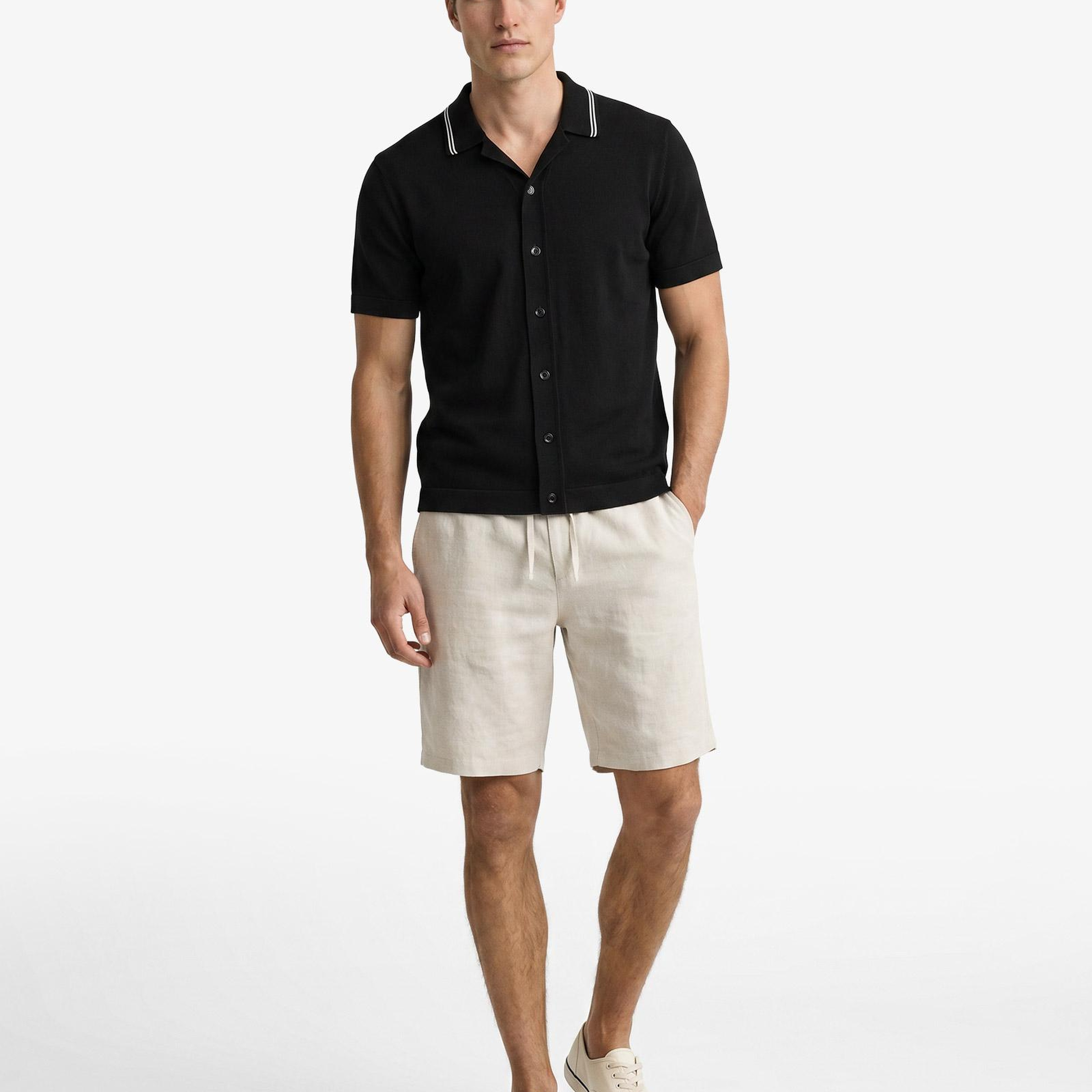 GANT Erkek Siyah Regular Fit Kısa Kollu Resort Yaka Gömlek