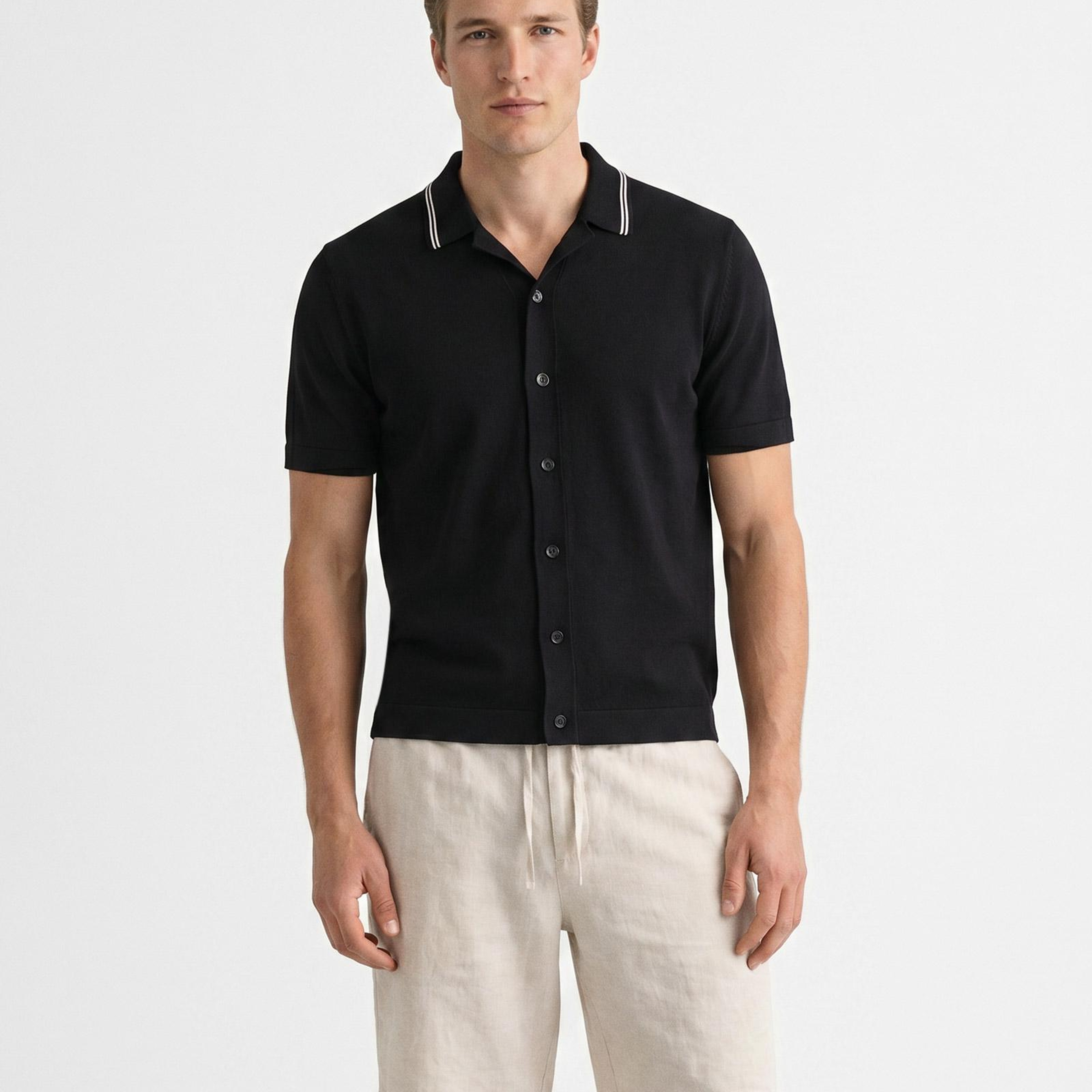 GANT Erkek Siyah Regular Fit Kısa Kollu Resort Yaka Gömlek