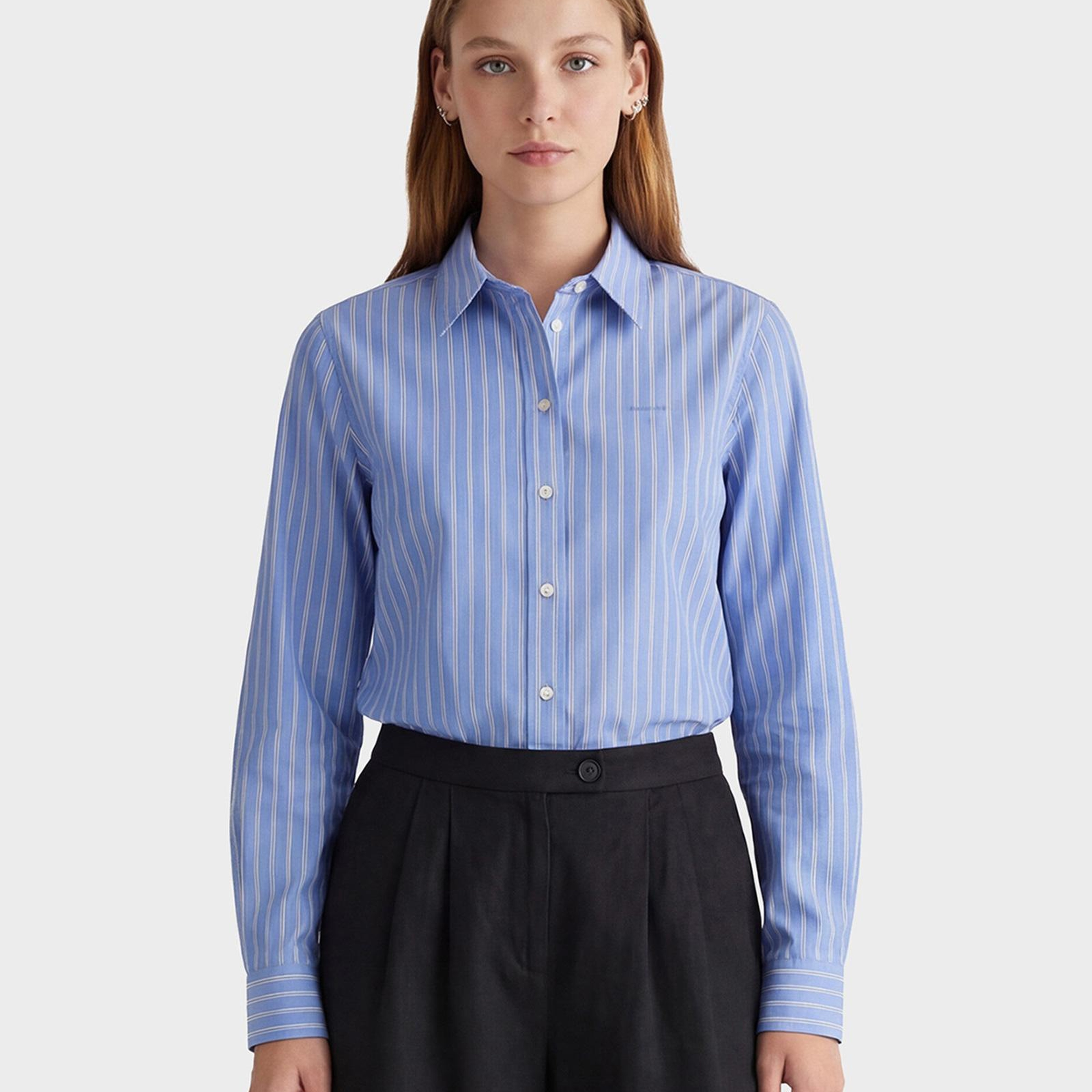 GANT Kadın Mavi Regular Fit Çizgili Gömlek