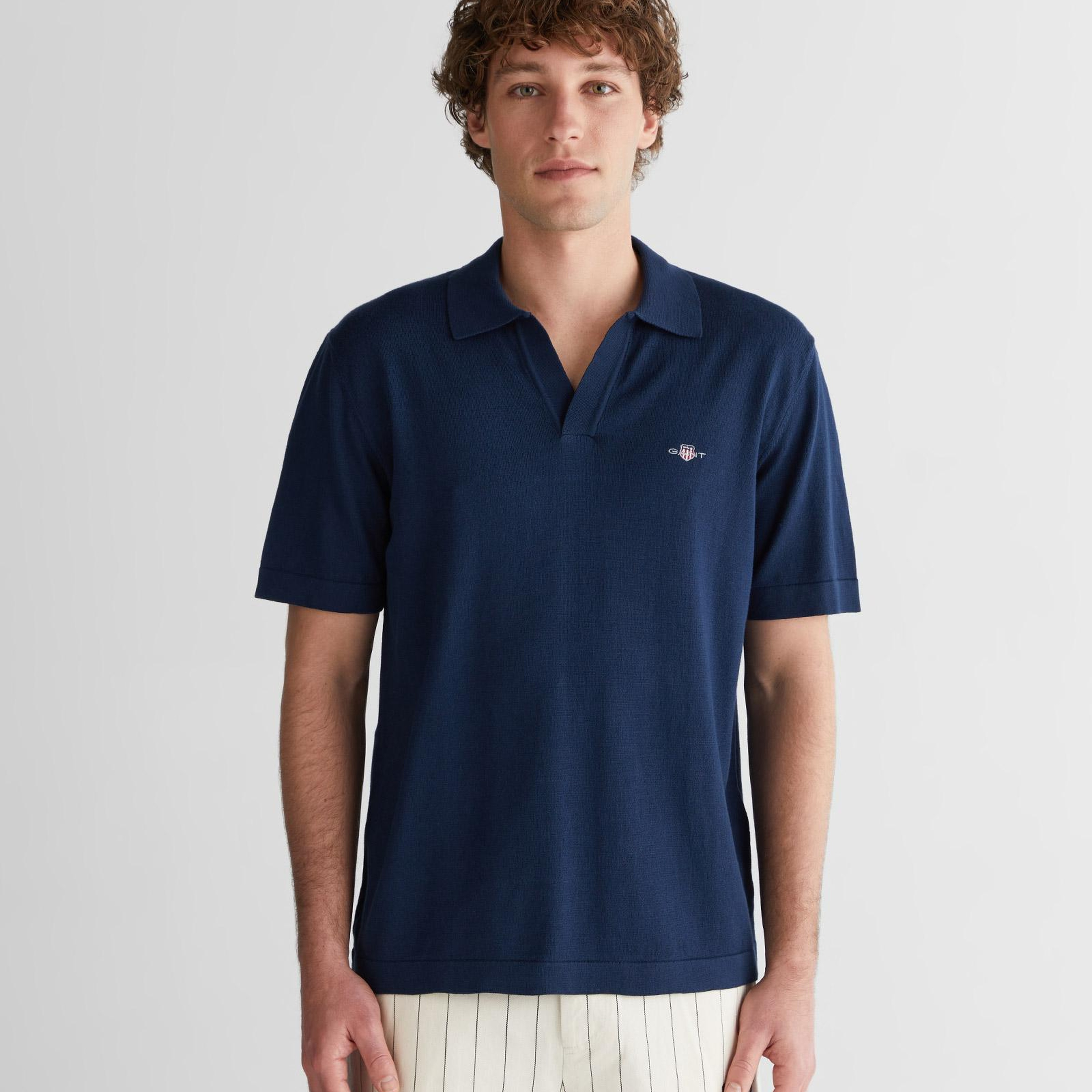 GANT Erkek Lacivert Regular Fit Polo Yaka Kısa Kollu Triko