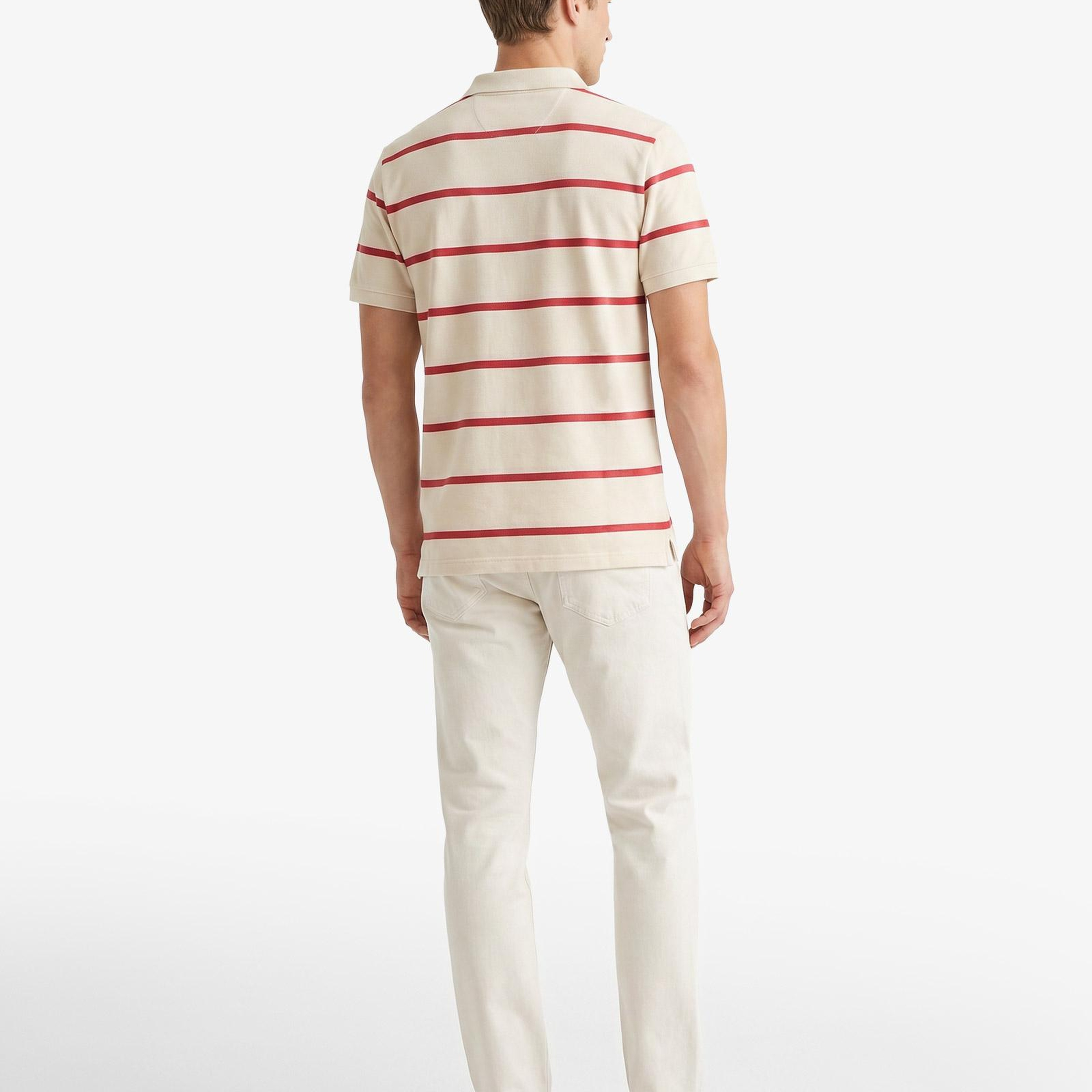 GANT Erkek Krem Regular Fit Çizgili Logolu Polo Yaka T-Shirt
