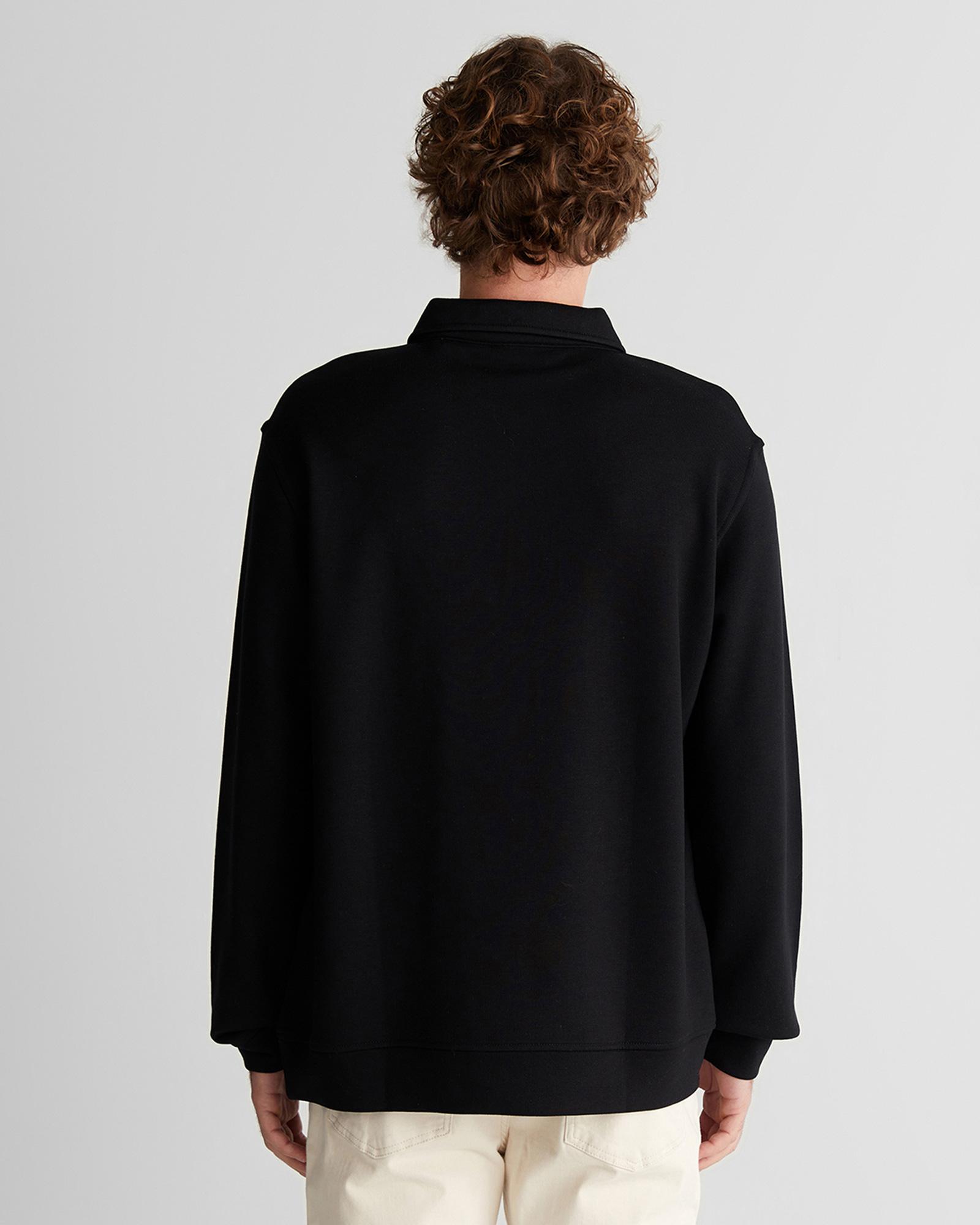 GANT Erkek Siyah Relaxed Fit Yarım Fermuarlı Logolu Sweatshirt