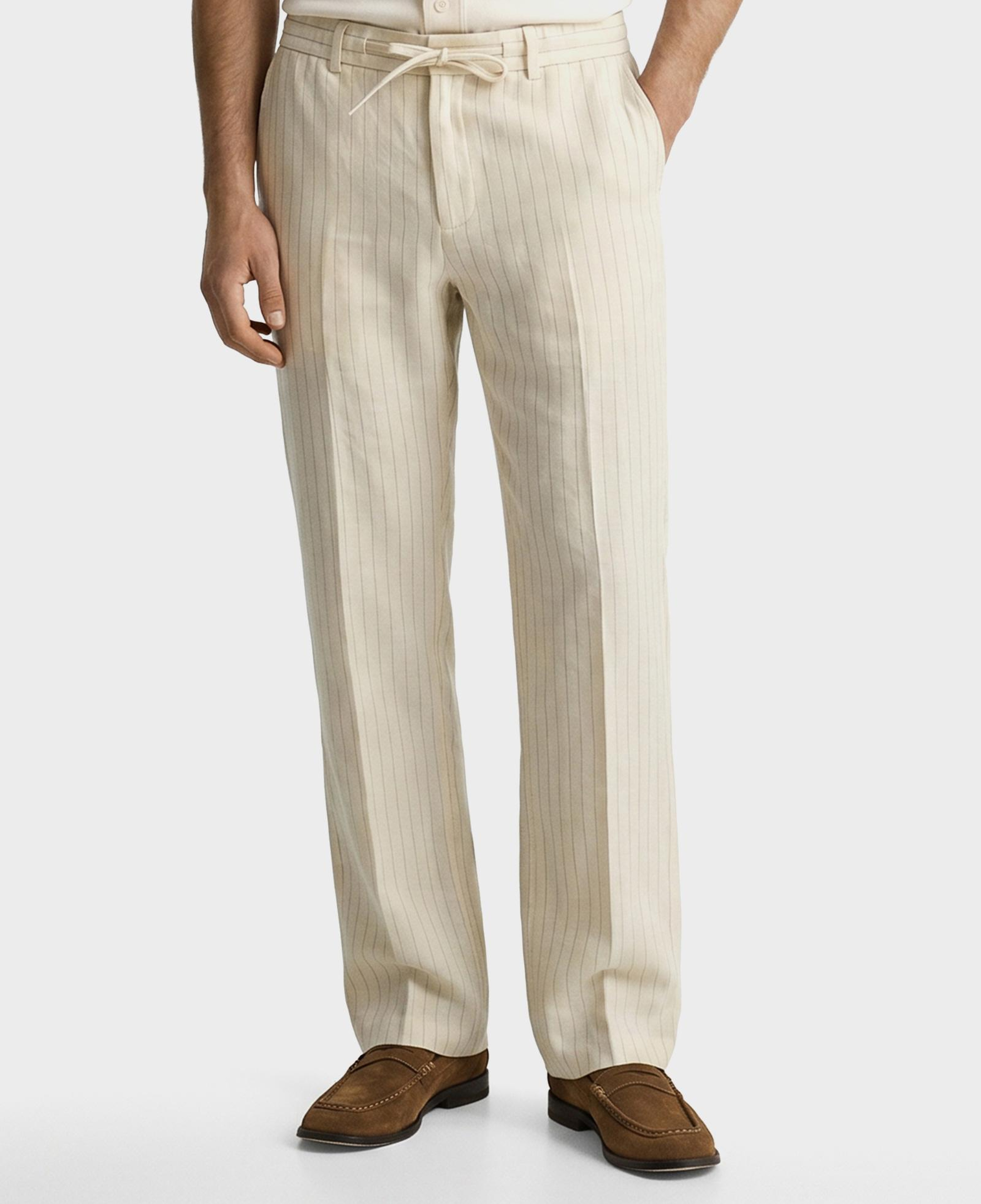 GANT Erkek Krem Regular Fit Çizgili Pantolon