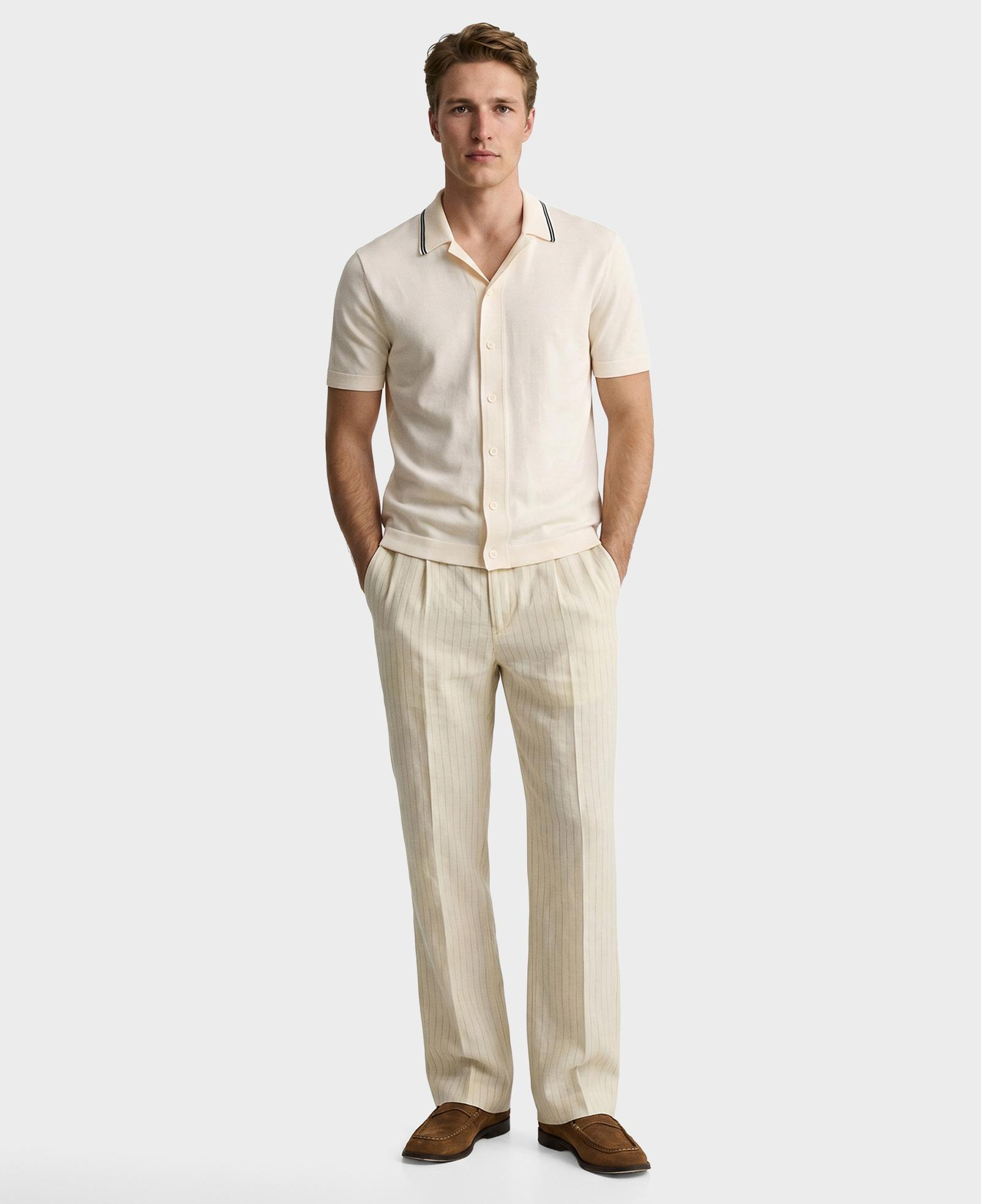 GANT Erkek Krem Regular Fit Çizgili Pantolon