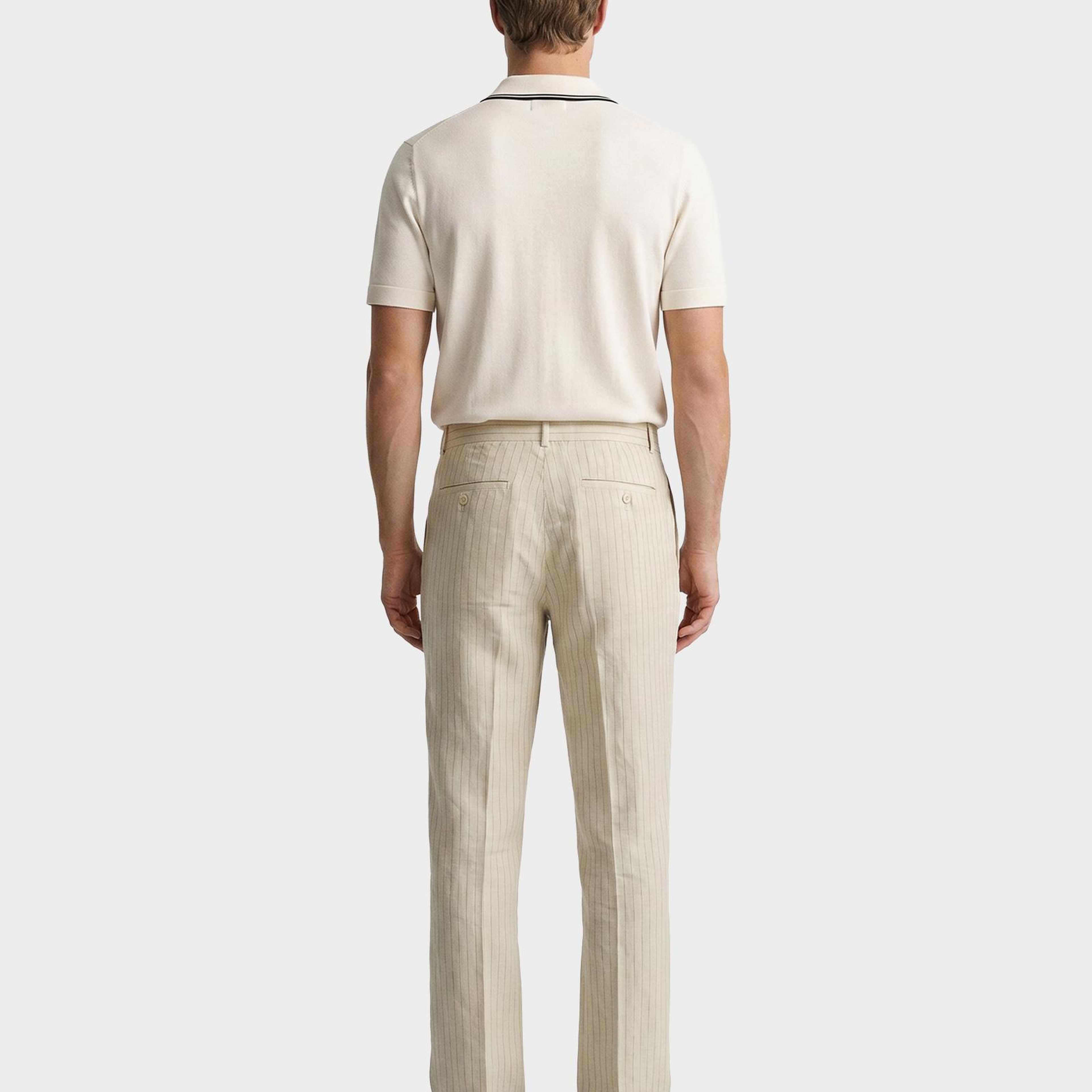 GANT Erkek Krem Regular Fit Çizgili Pantolon