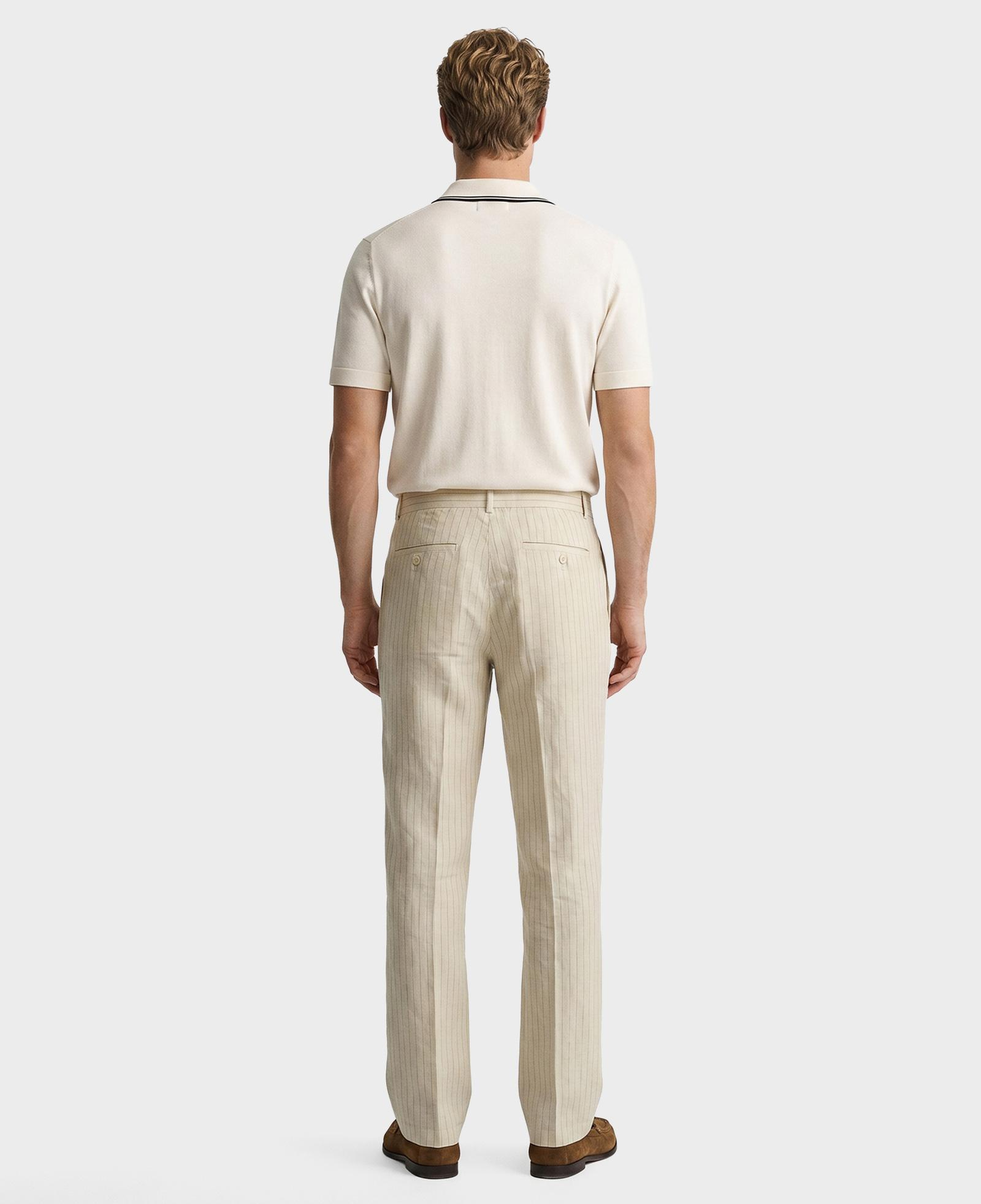 GANT Erkek Krem Regular Fit Çizgili Pantolon