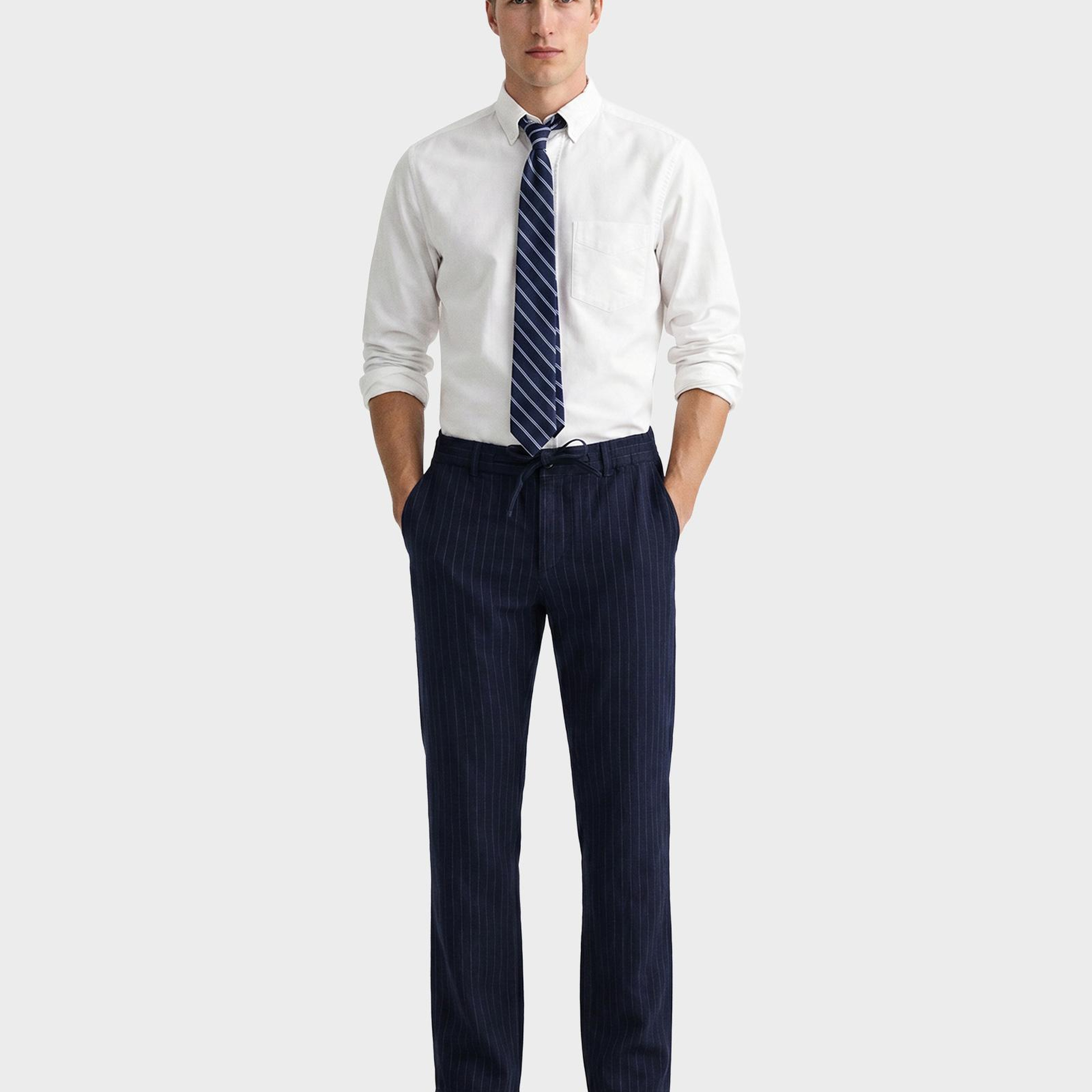 GANT Erkek Lacivert Regular Fit Çizgili Pantolon