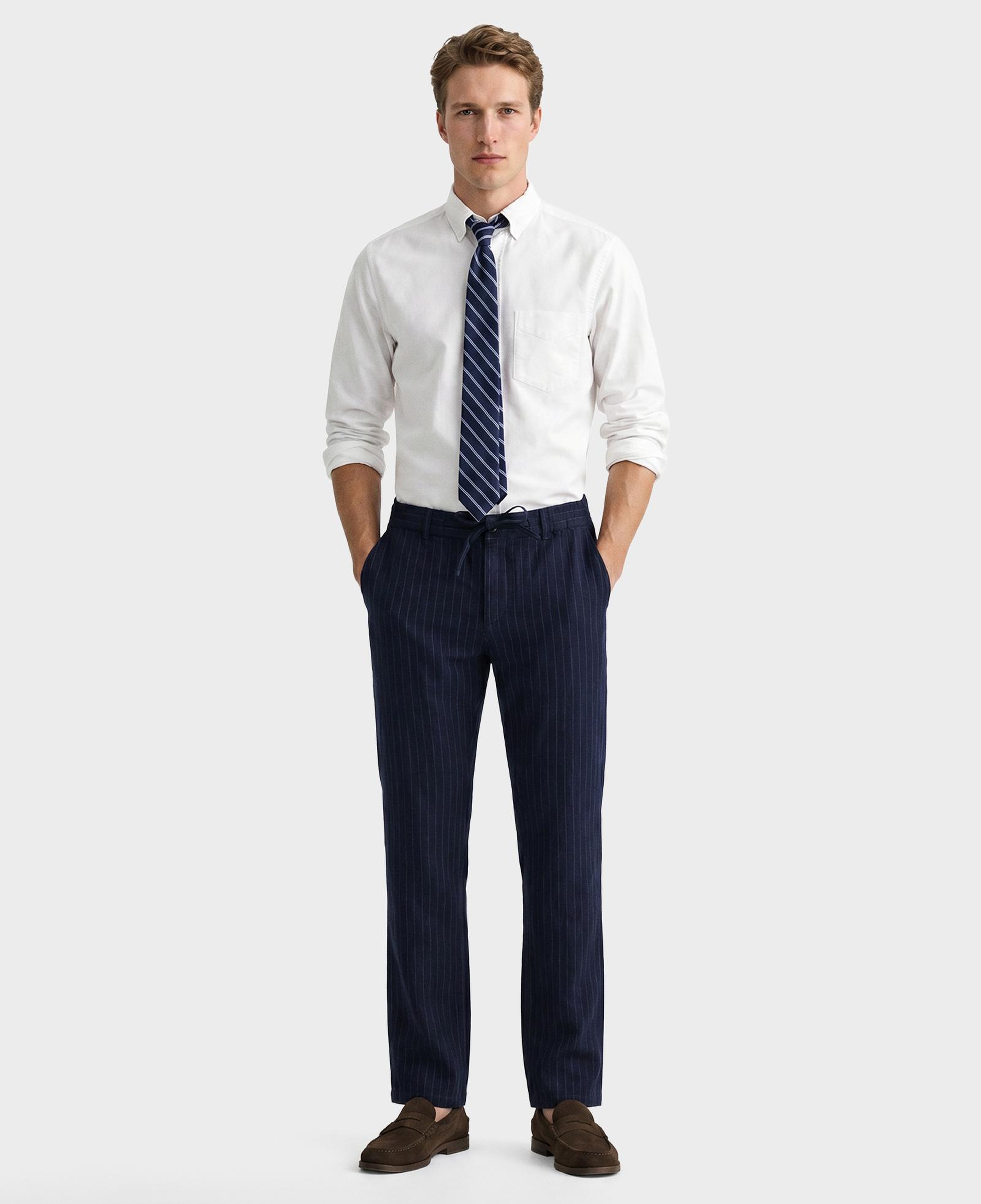 GANT Erkek Lacivert Regular Fit Çizgili Pantolon