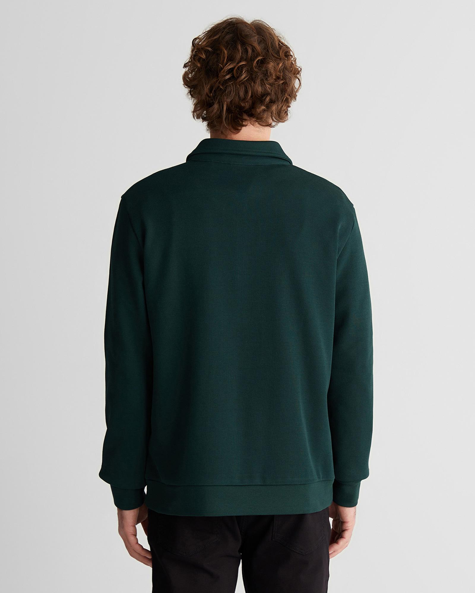GANT Erkek Yeşil Regular Fit Yarım Fermuarlı Logolu Sweatshirt