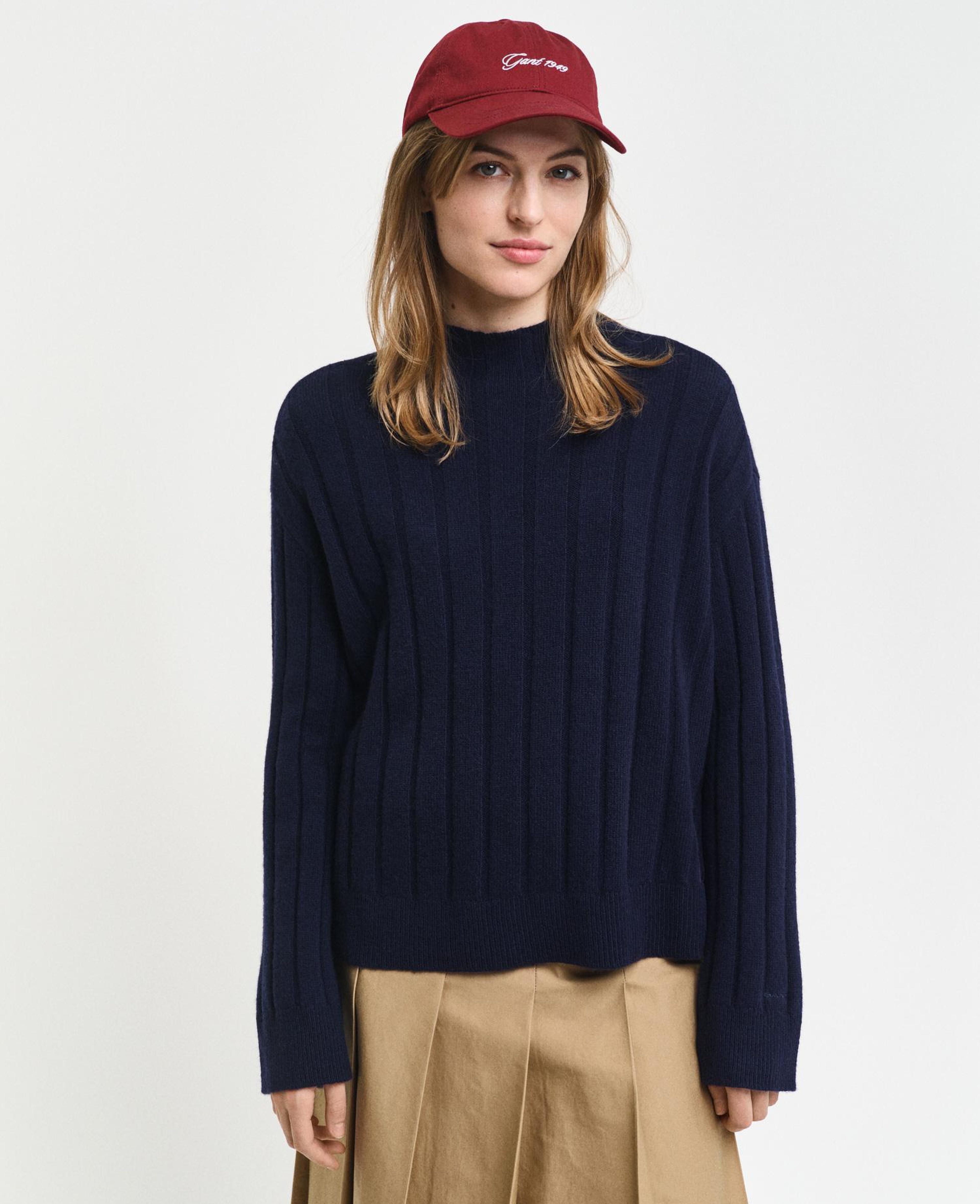 GANT Kadın Lacivert Relaxed Fit Dik Yaka Kazak