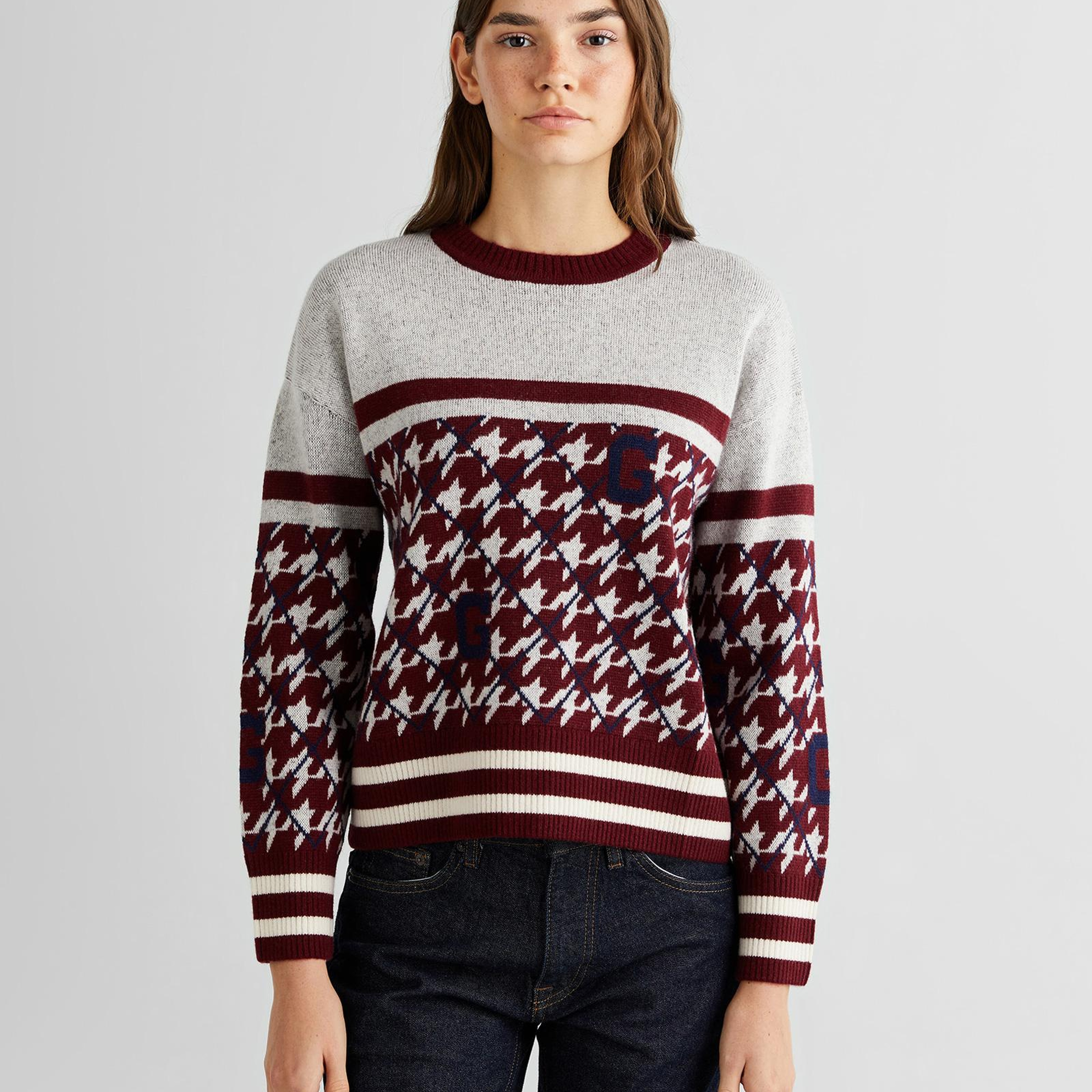 GANT Kadın Bordo Relaxed Fit Bisiklet Yaka Logolu Kazak