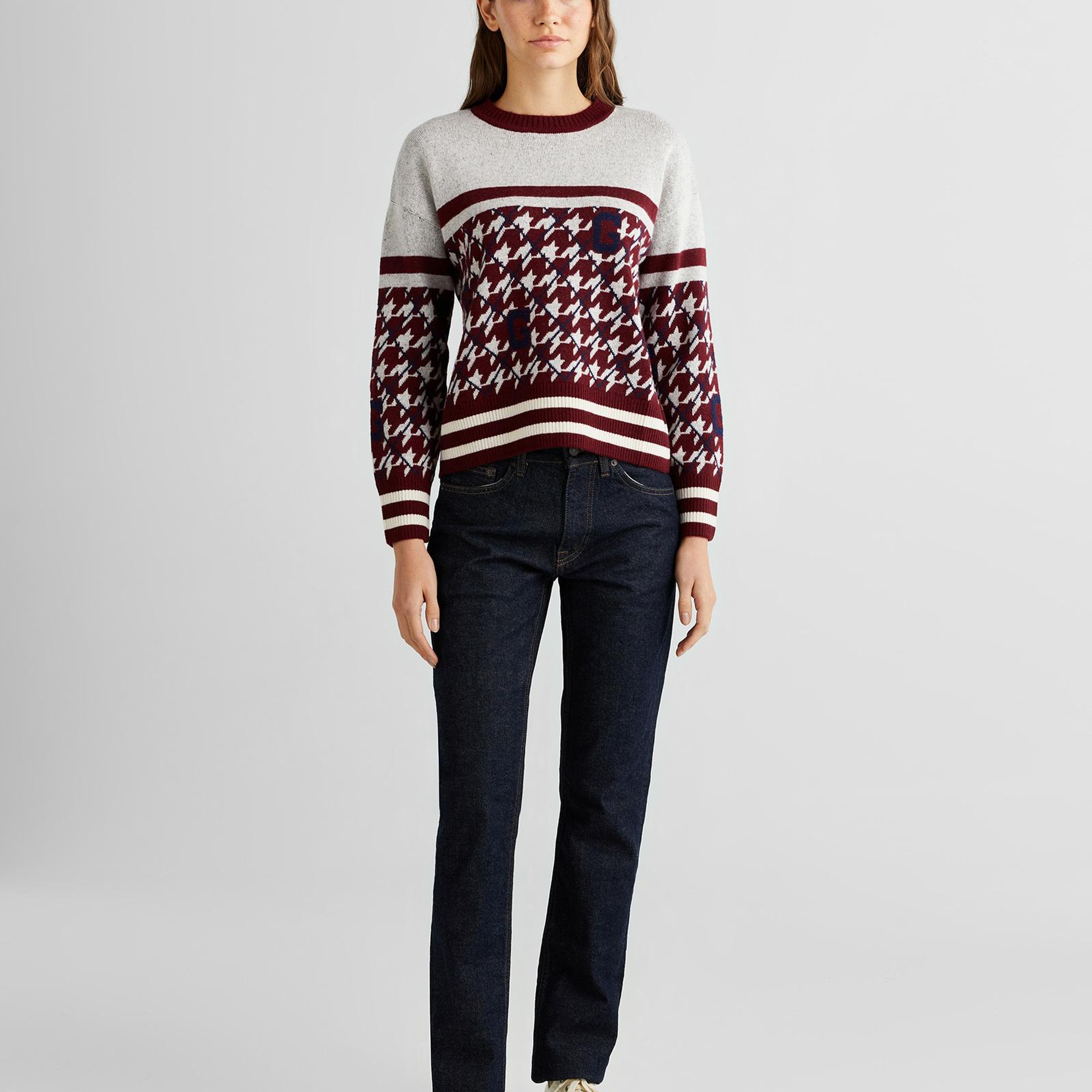GANT Kadın Bordo Relaxed Fit Bisiklet Yaka Logolu Kazak
