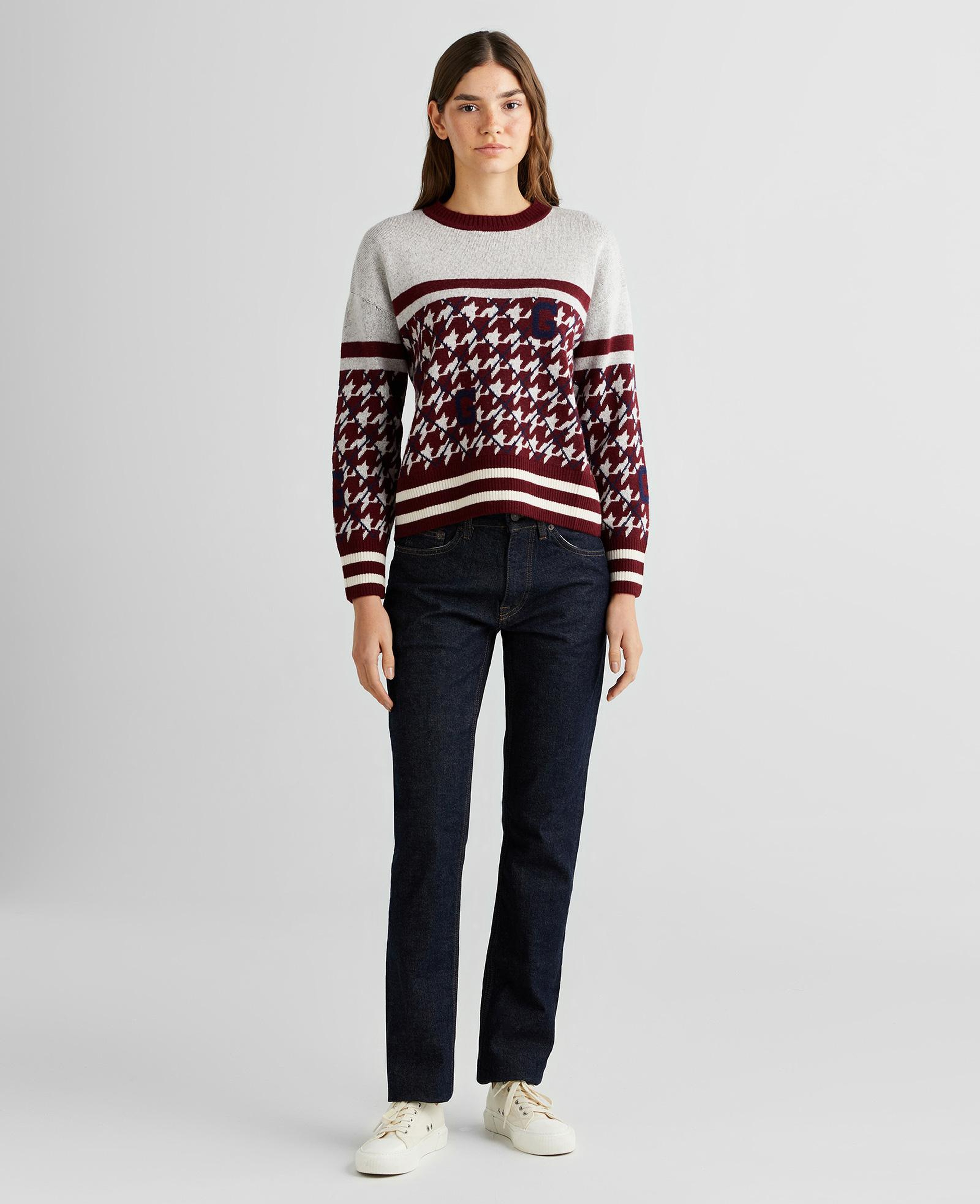 GANT Kadın Bordo Relaxed Fit Bisiklet Yaka Logolu Kazak