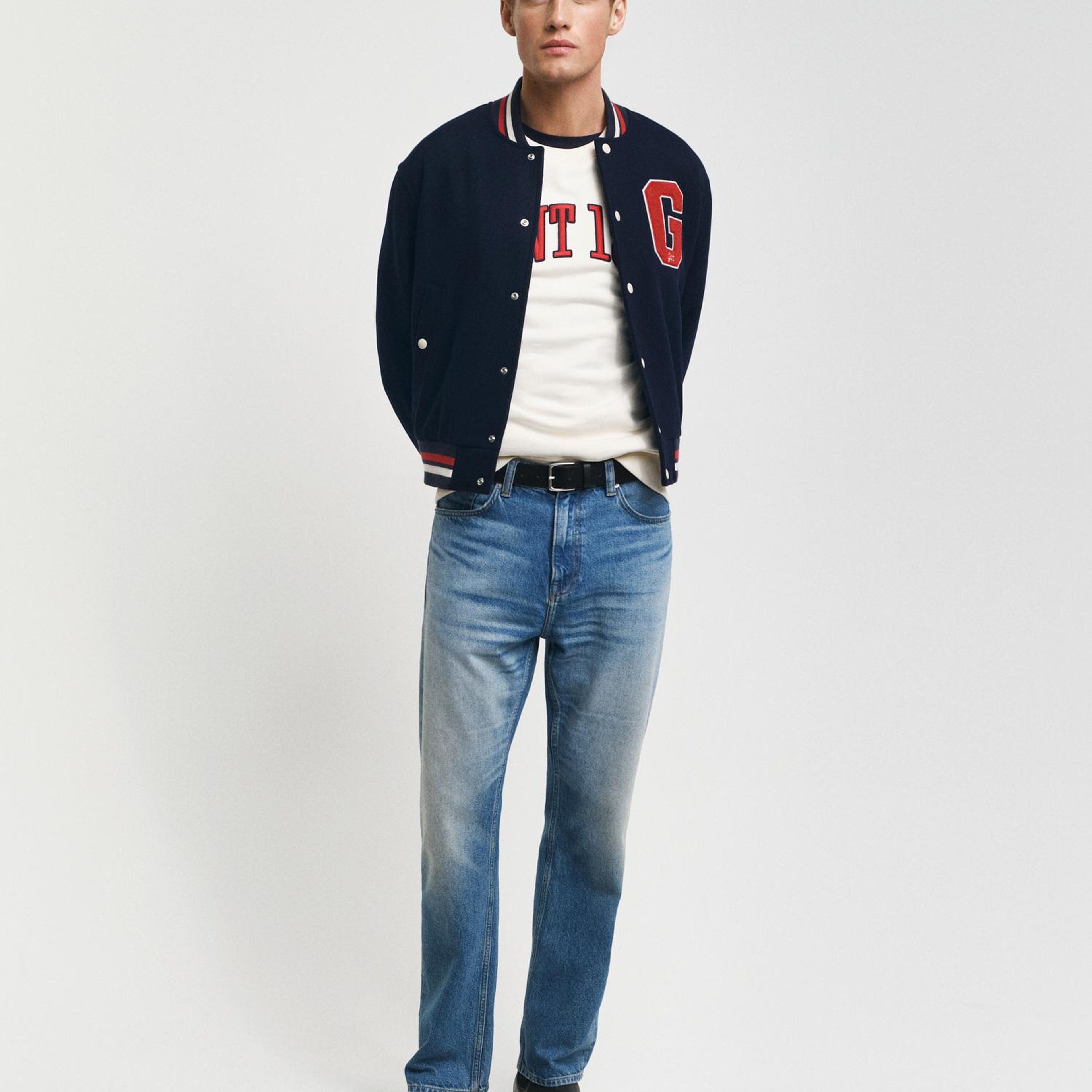 GANT Unisex Lacivert Hakim Yaka Logolu Bomber Ceket