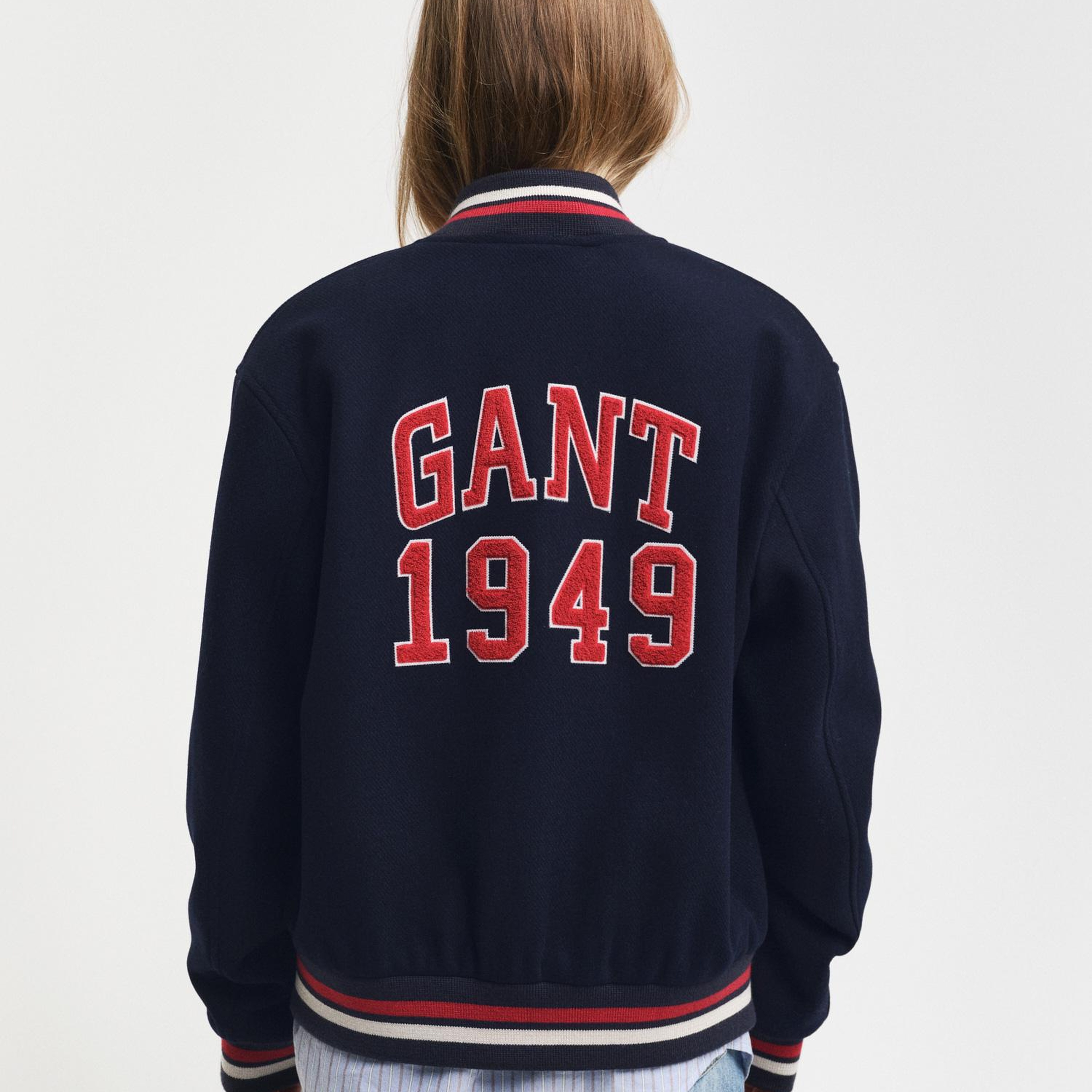 GANT Unisex Lacivert Hakim Yaka Logolu Bomber Ceket