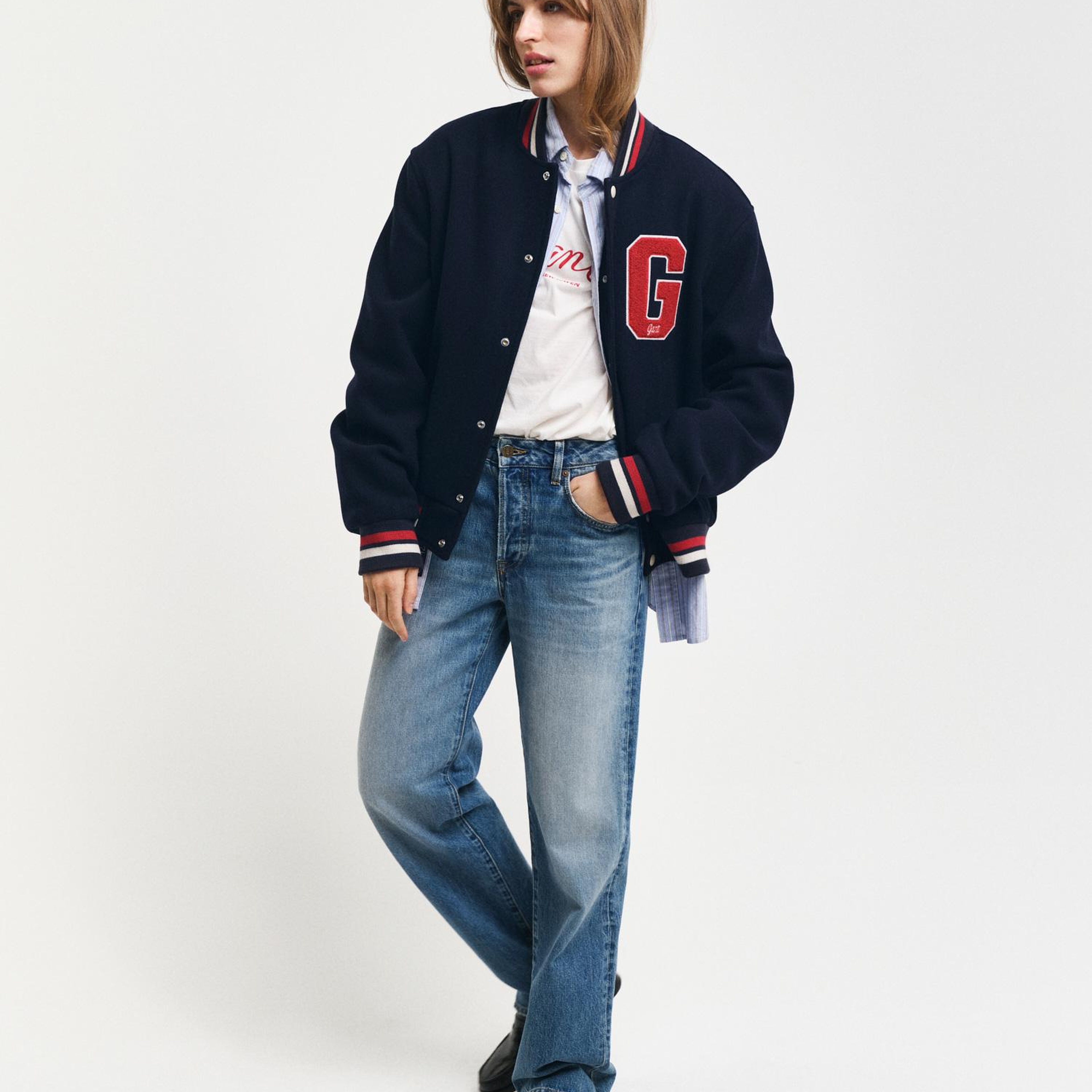 GANT Unisex Lacivert Hakim Yaka Logolu Bomber Ceket