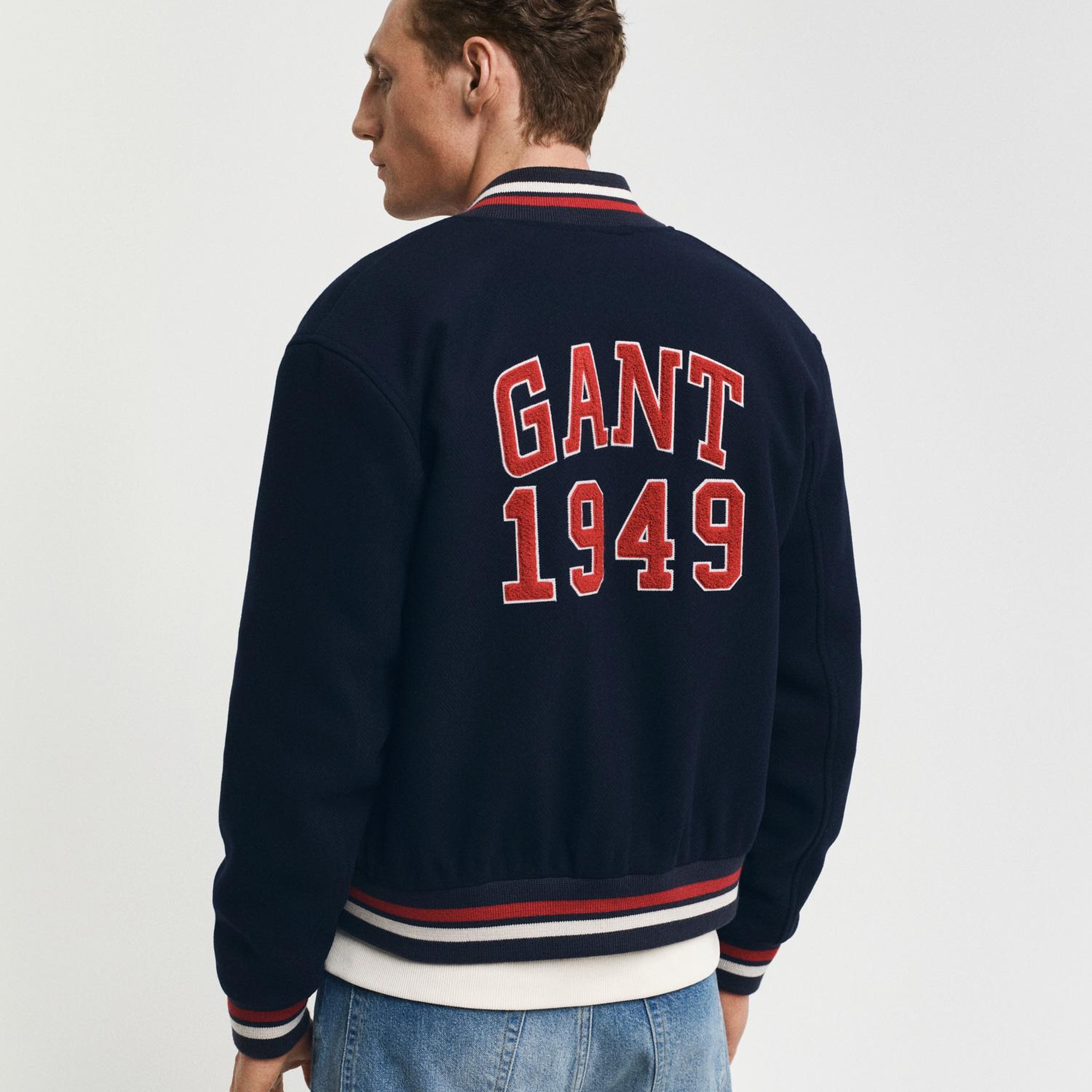 GANT Unisex Lacivert Hakim Yaka Logolu Bomber Ceket