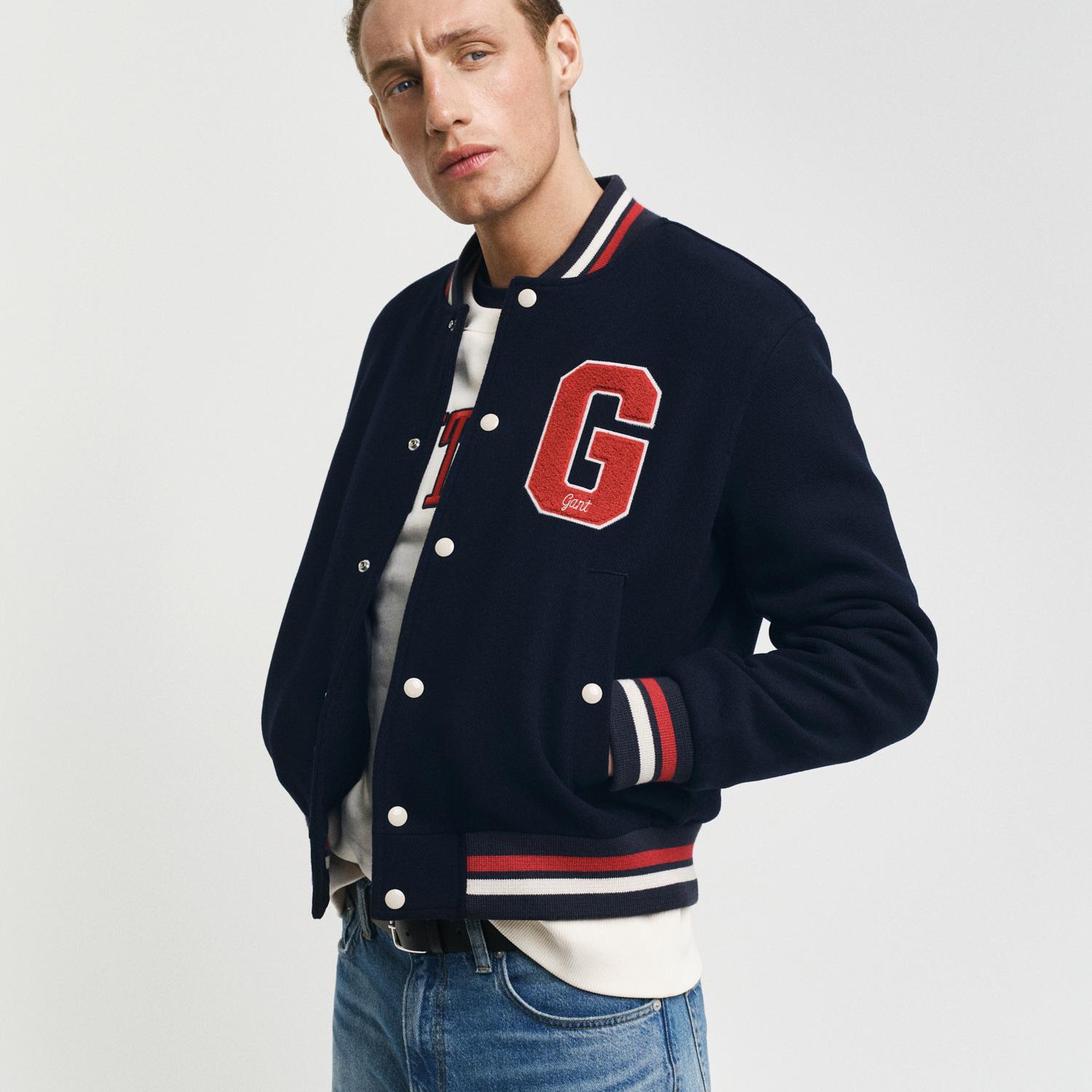 GANT Unisex Lacivert Hakim Yaka Logolu Bomber Ceket