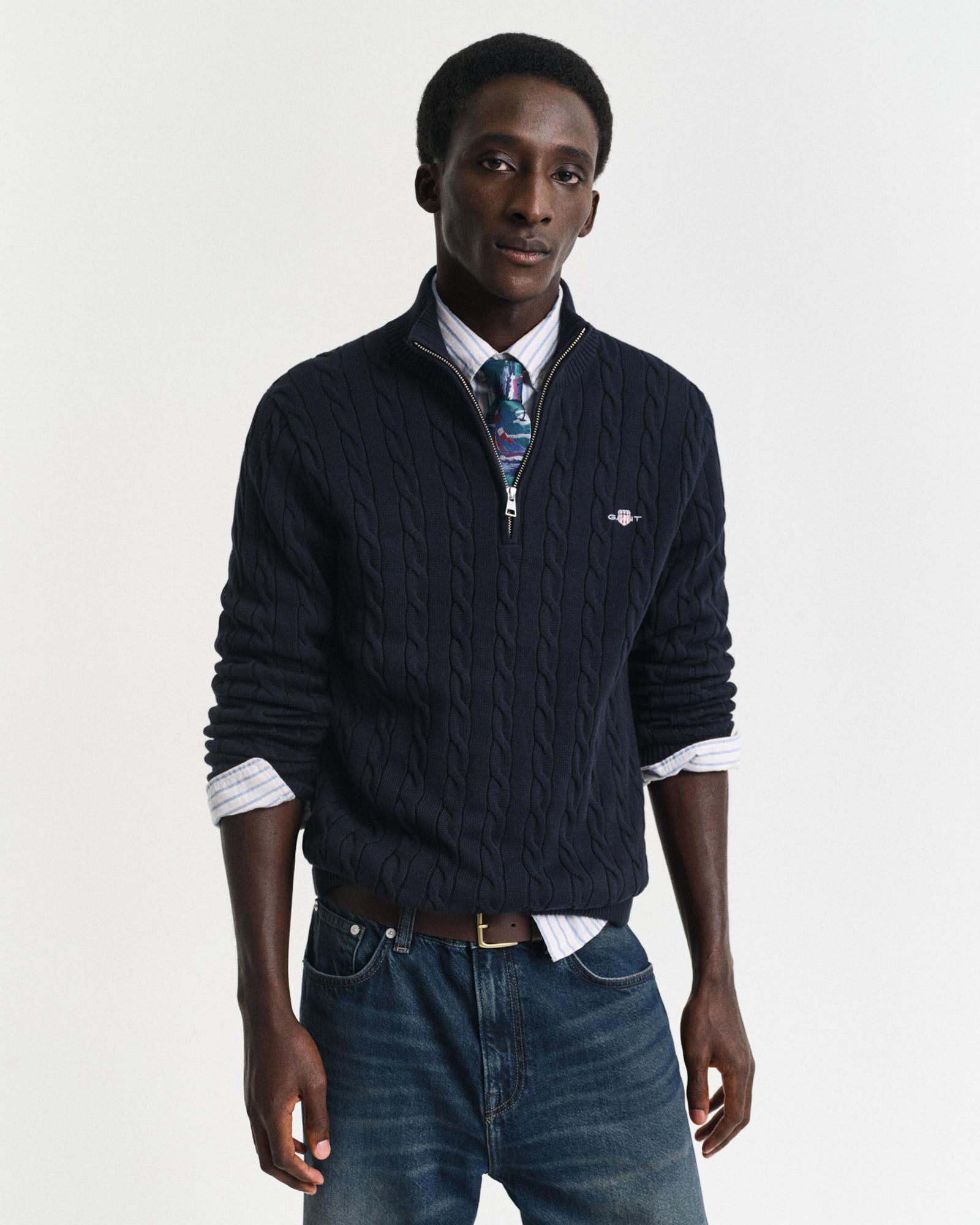 GANT Erkek Lacivert Regular Fit Örgü Kazak