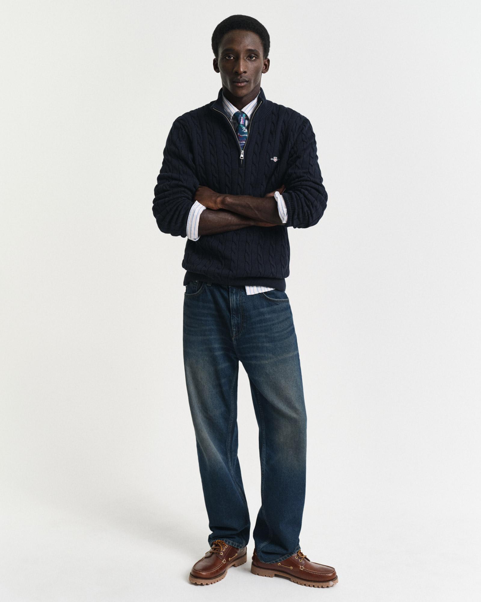 GANT Erkek Lacivert Regular Fit Örgü Kazak