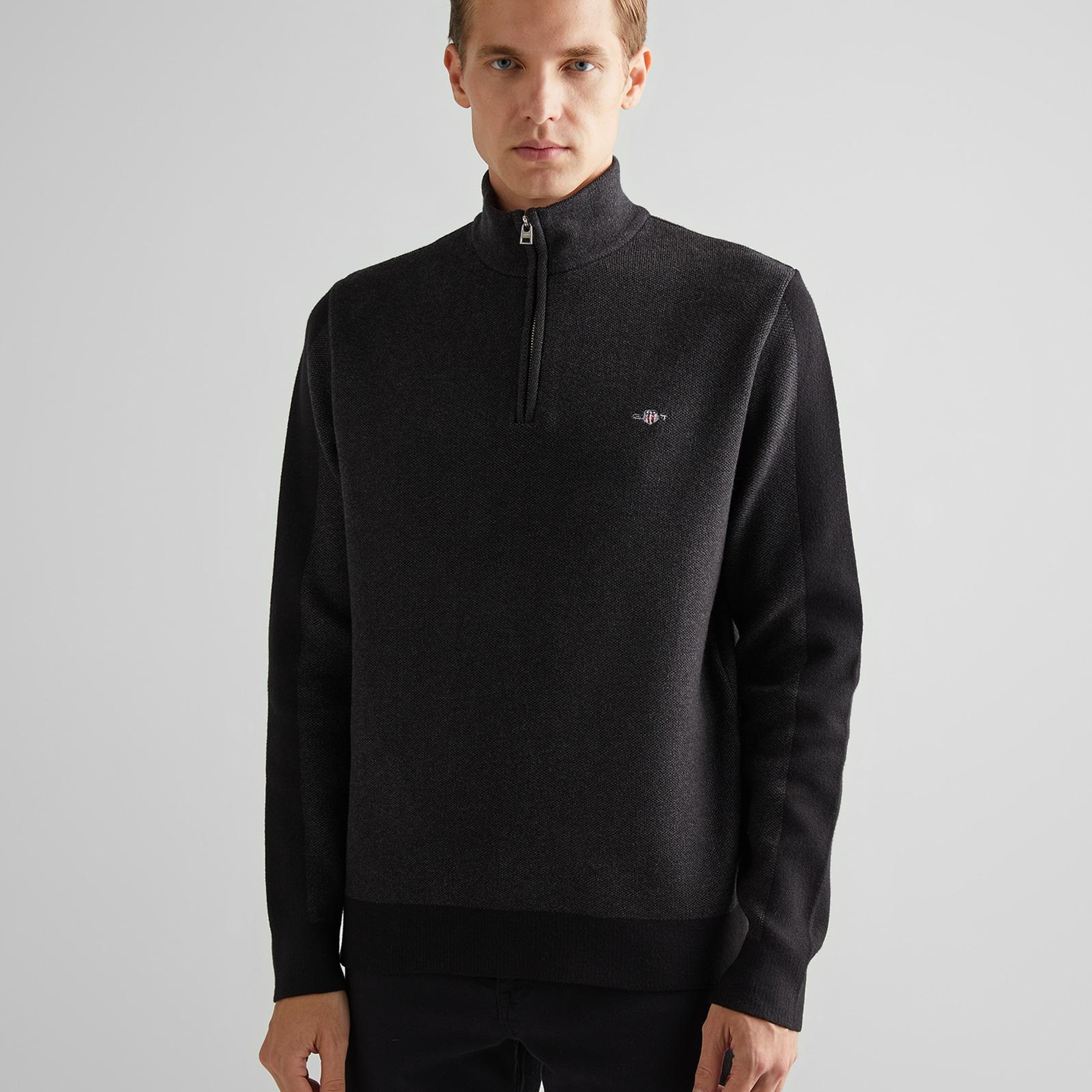 GANT Erkek Siyah Relaxed Fit Yarım Fermuarlı Kazak