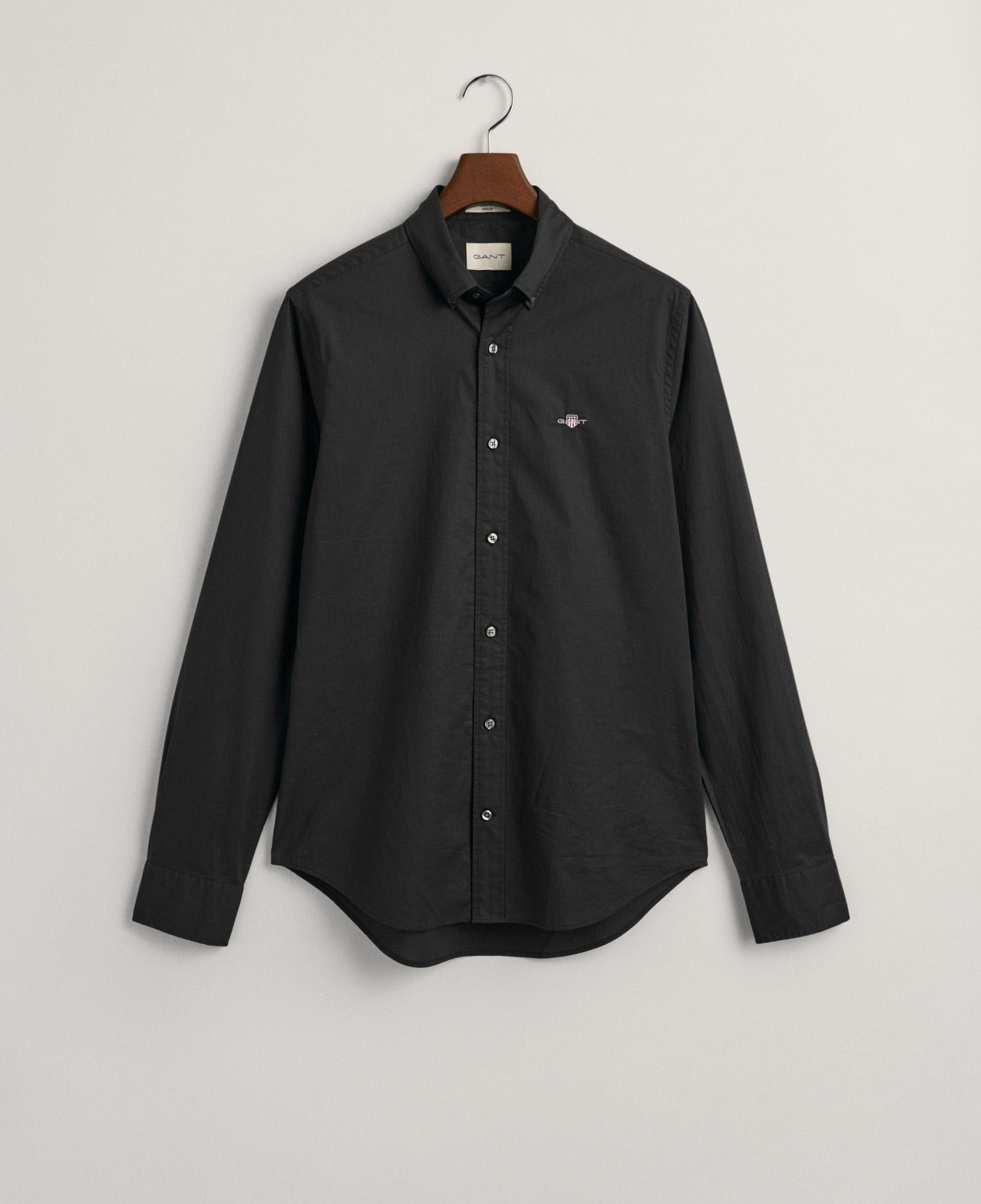 GANT Erkek Siyah Slim Fit Düğmeli Yaka Broadcloth Gömlek