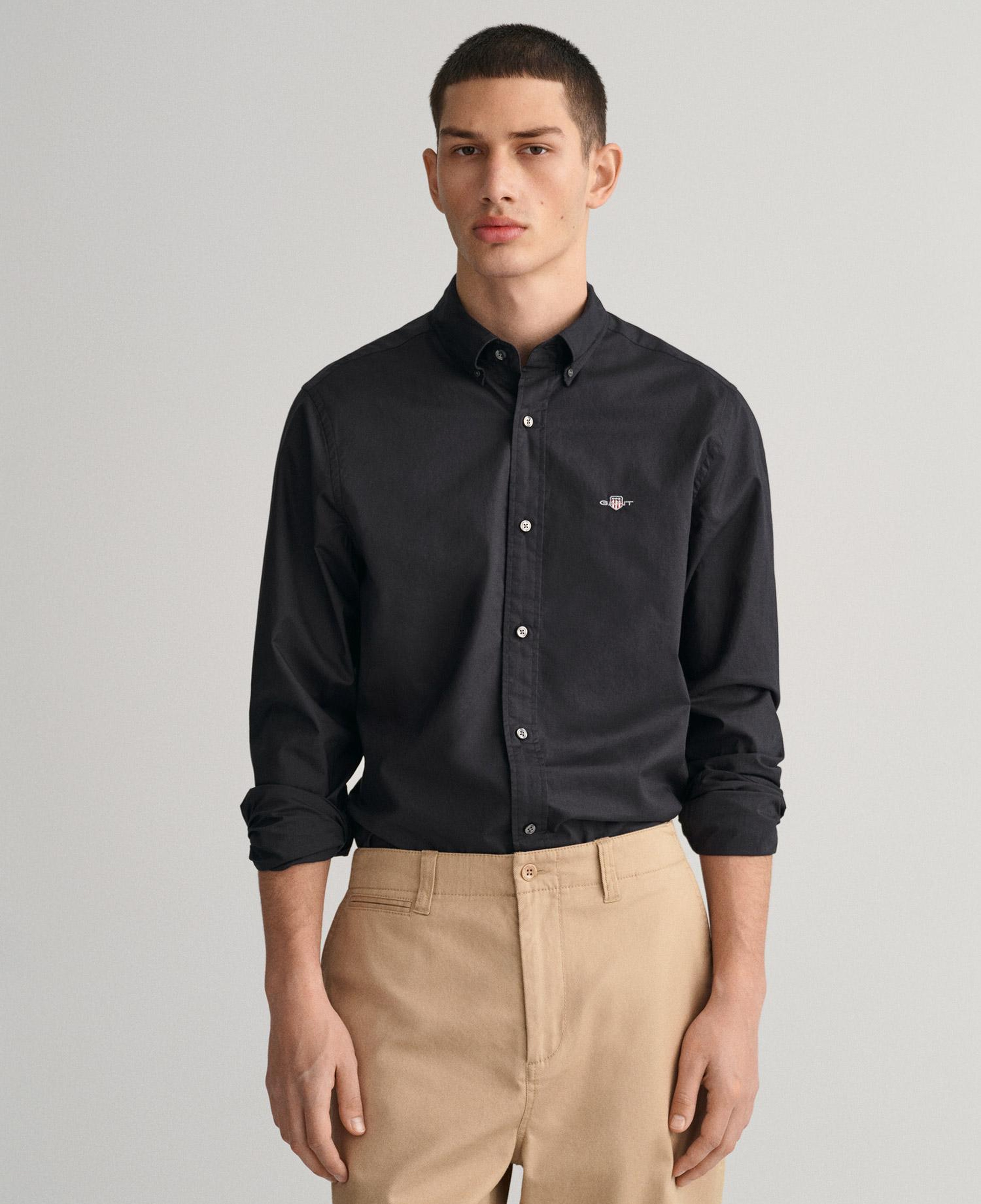 GANT Erkek Siyah Slim Fit Düğmeli Yaka Broadcloth Gömlek