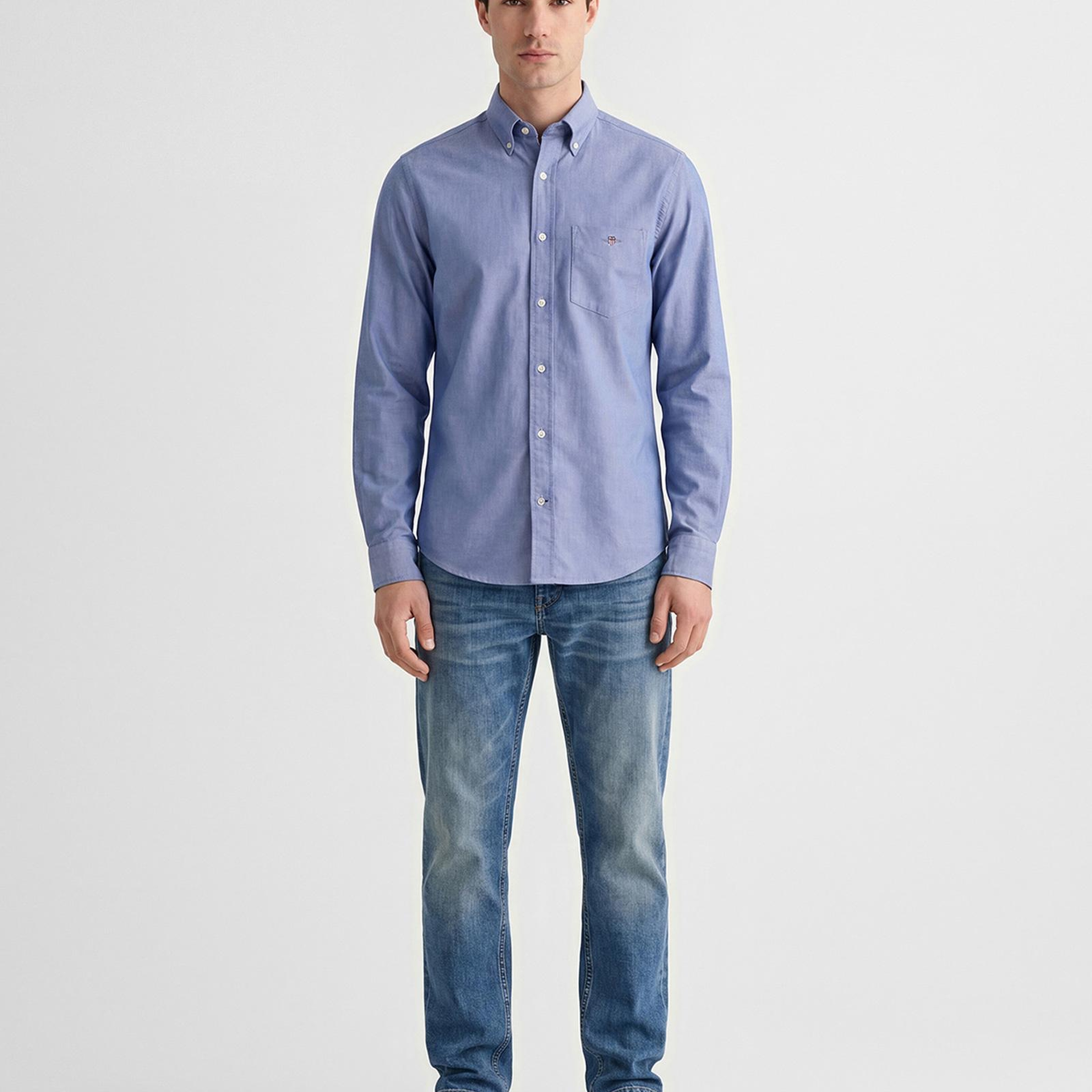 GANT Erkek Mavi Regular Fit Logolu Gömlek