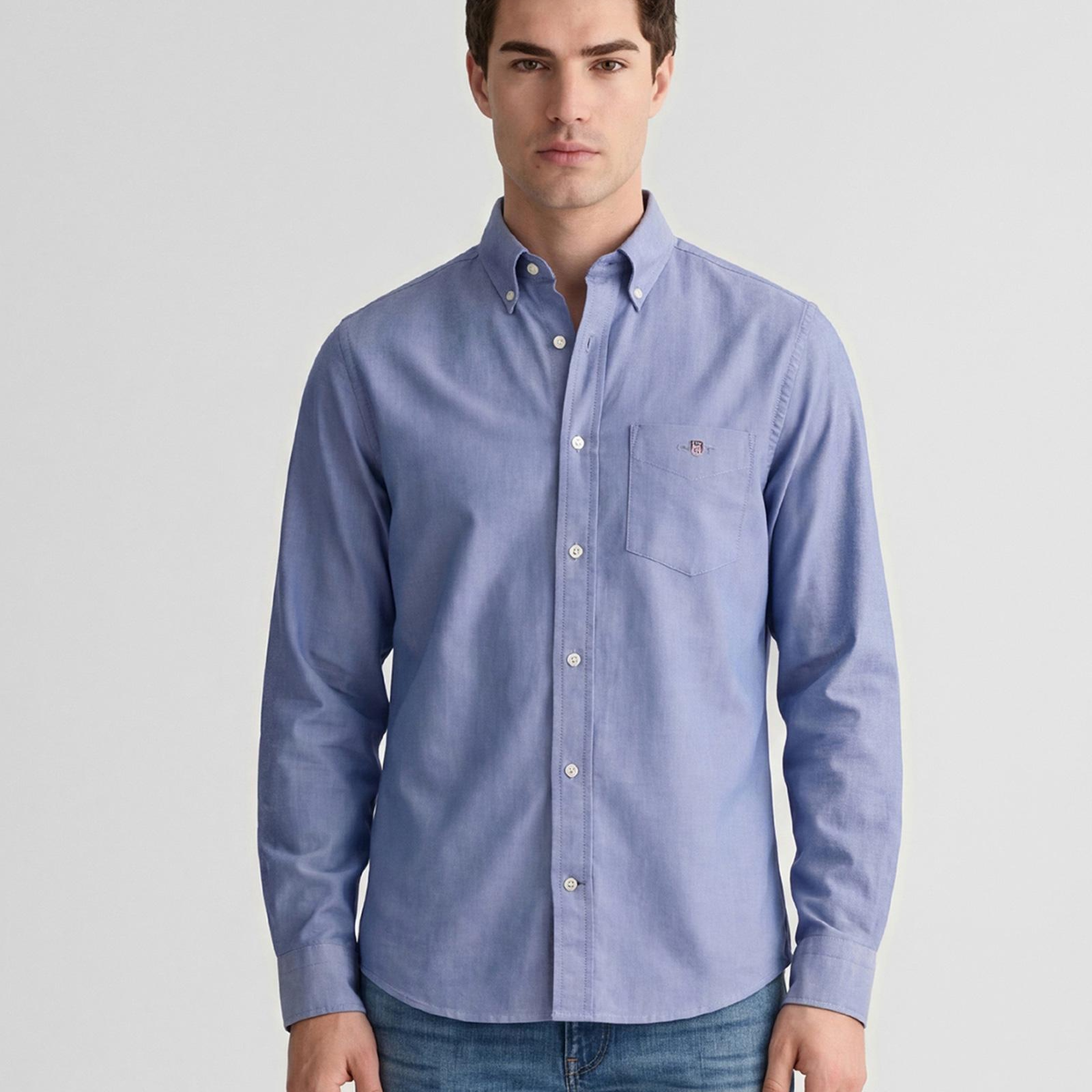 GANT Erkek Mavi Regular Fit Logolu Gömlek