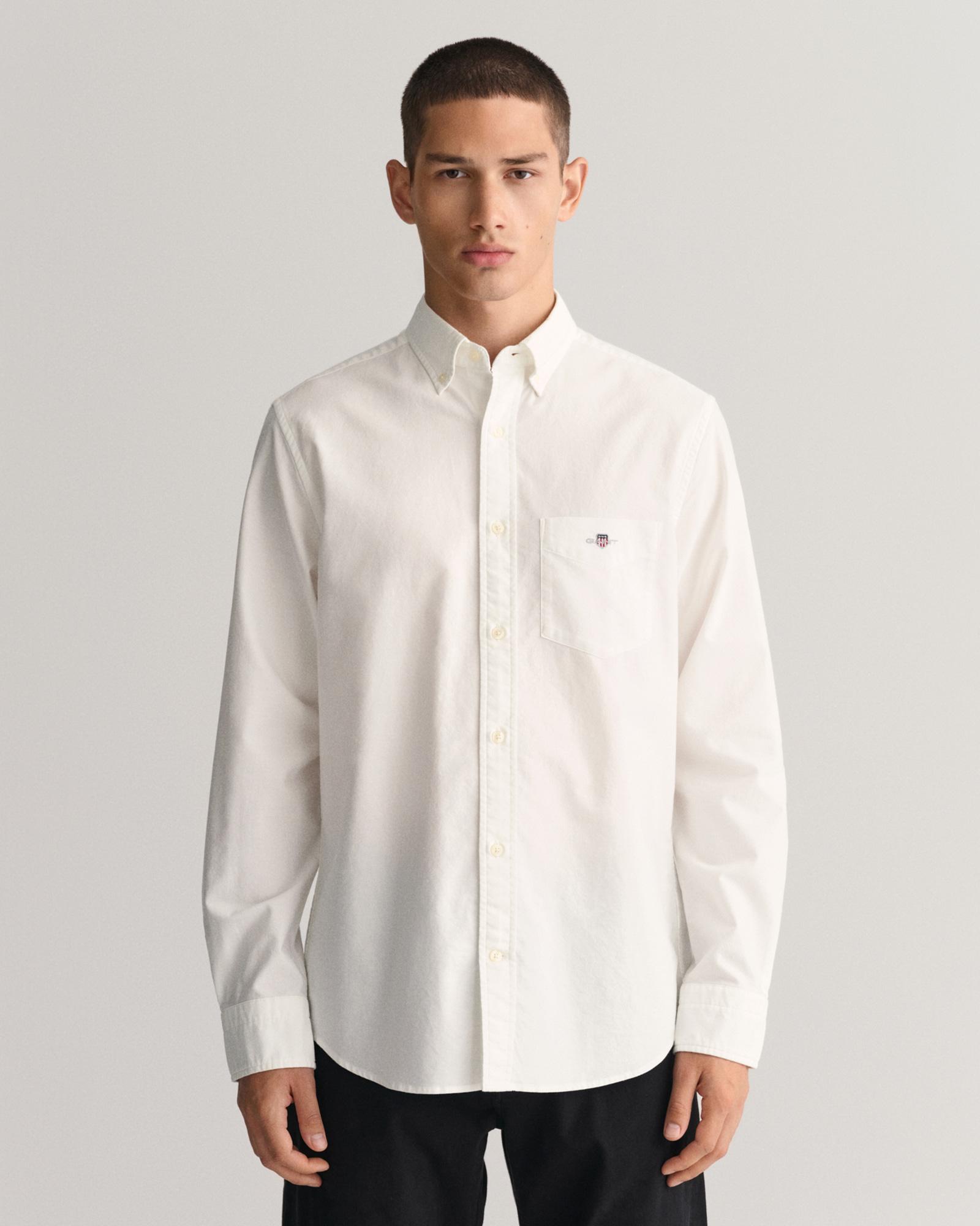 GANT Erkek Beyaz Regular Fit Logolu Gömlek