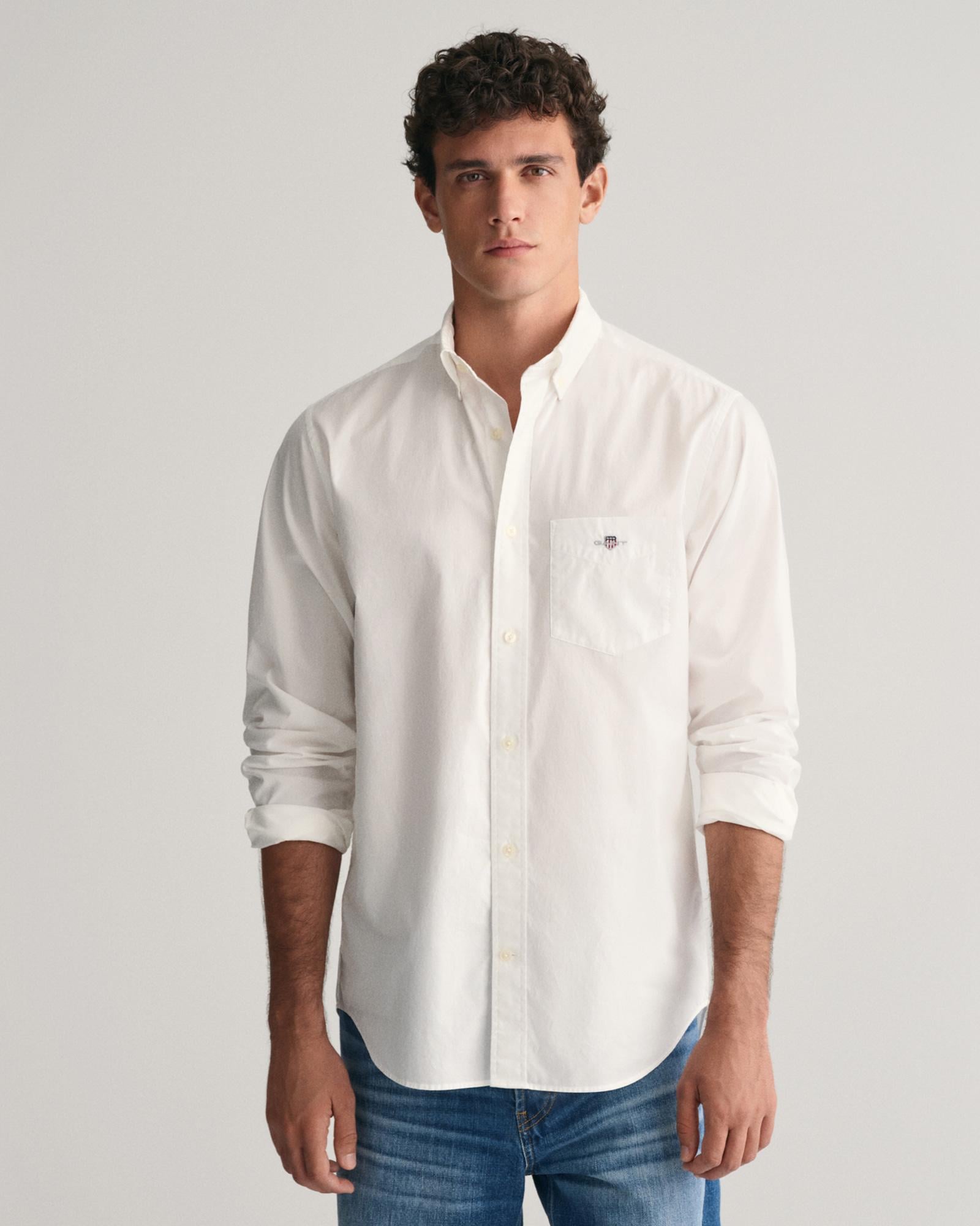 GANT Erkek Beyaz Regular Fit Logolu Gömlek