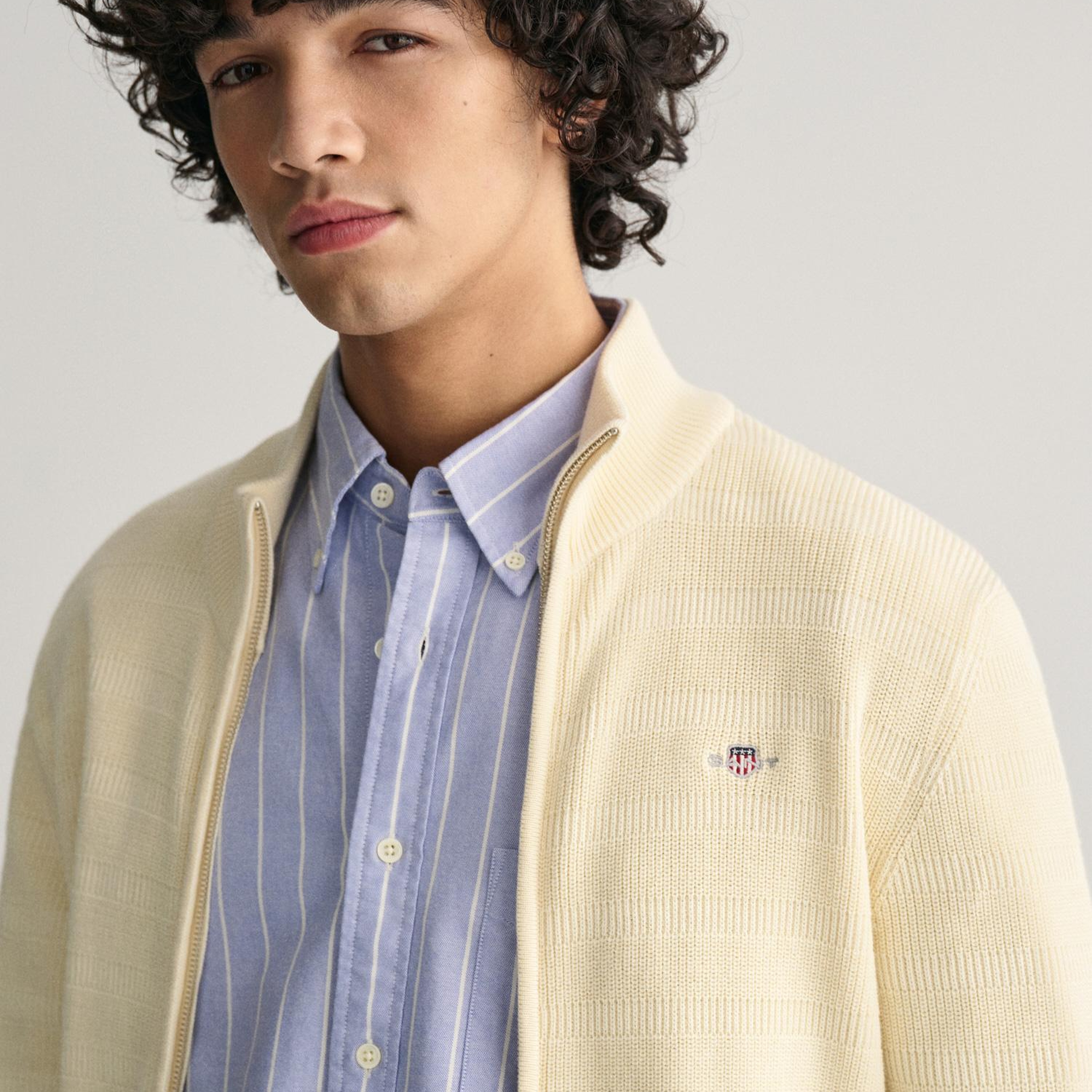 GANT Erkek Krem Regular Fit Fermuarlı Logolu Hırka