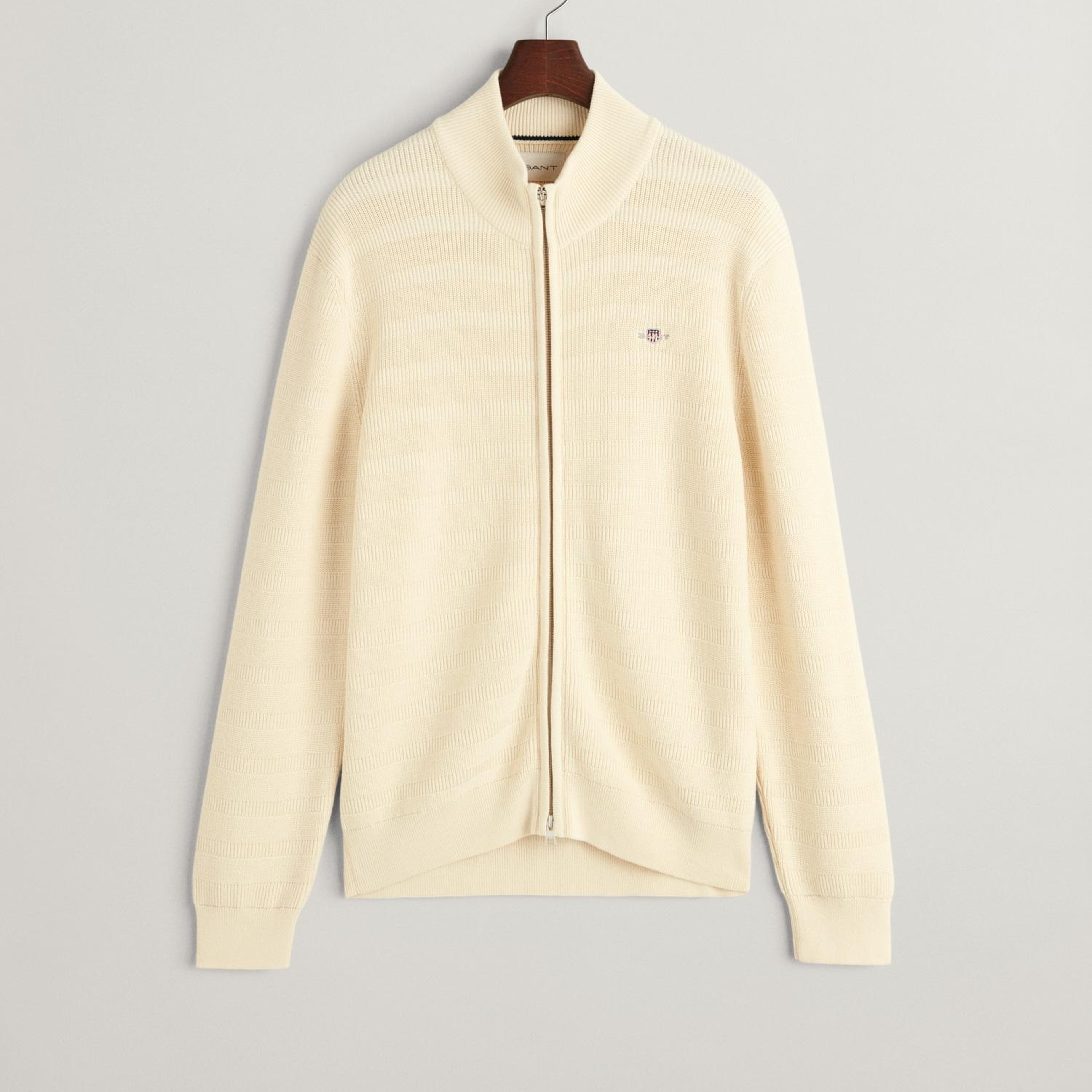 GANT Erkek Krem Regular Fit Fermuarlı Logolu Hırka
