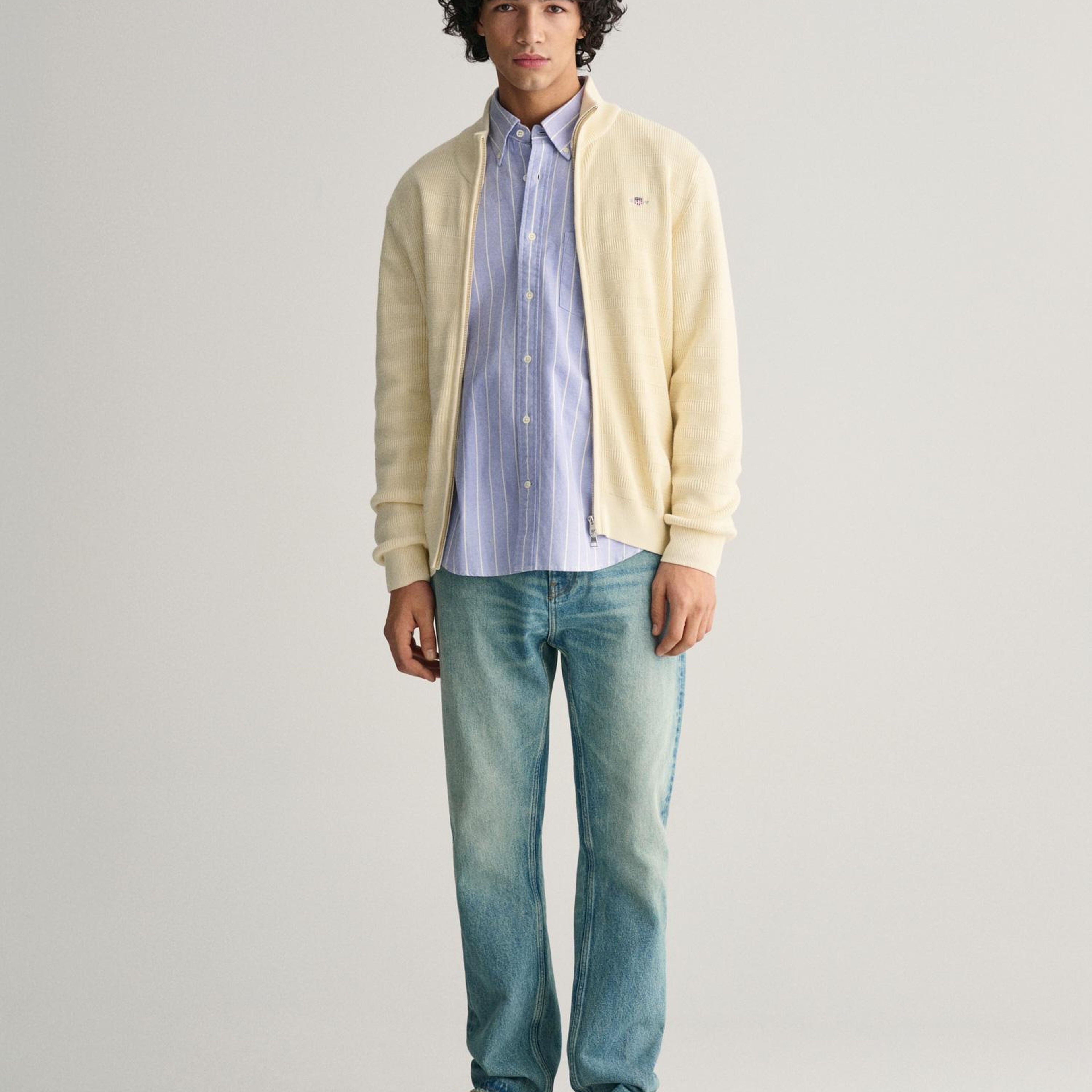 GANT Erkek Krem Regular Fit Fermuarlı Logolu Hırka