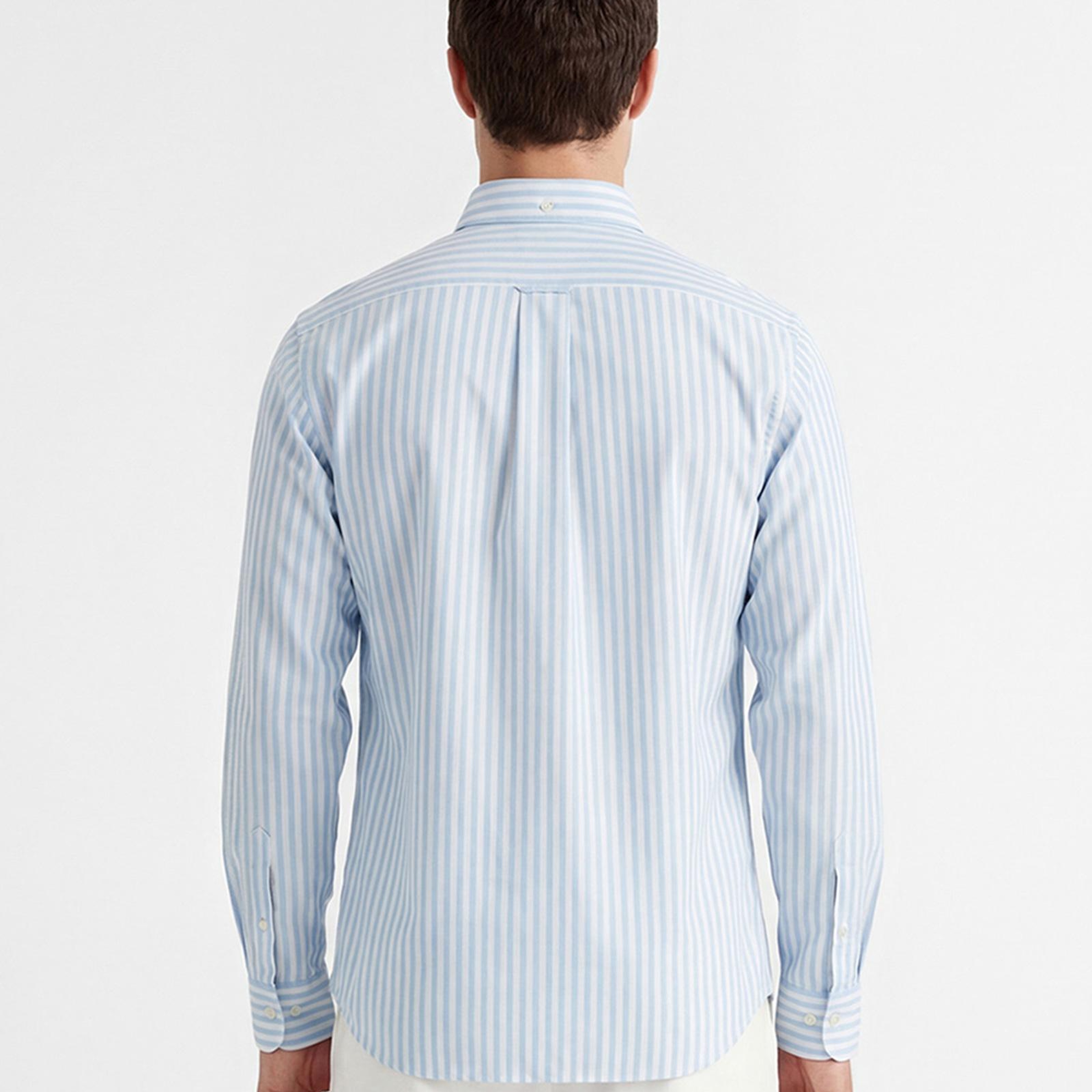 GANT Erkek Mavi Regular Fit Çizgili Logolu Gömlek
